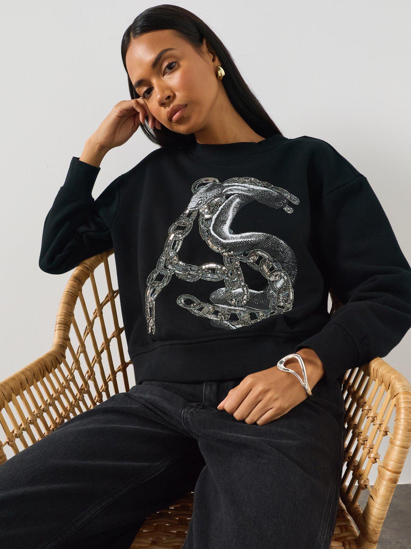 AllSaints Women's Graphic Crew Neck Sweatshirt - Black