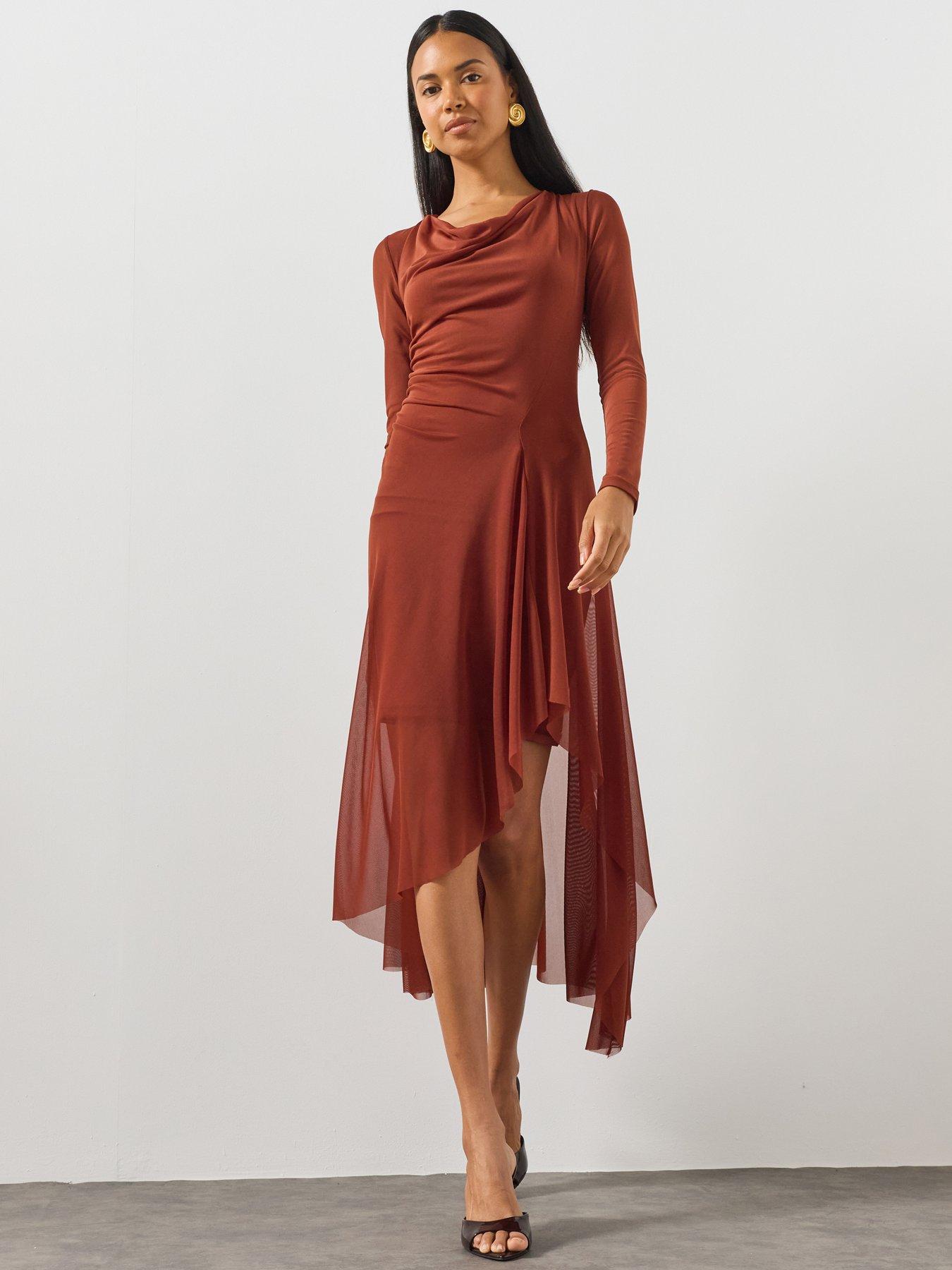 Image 1 of 5 of AllSaints Loria Dress - Brown