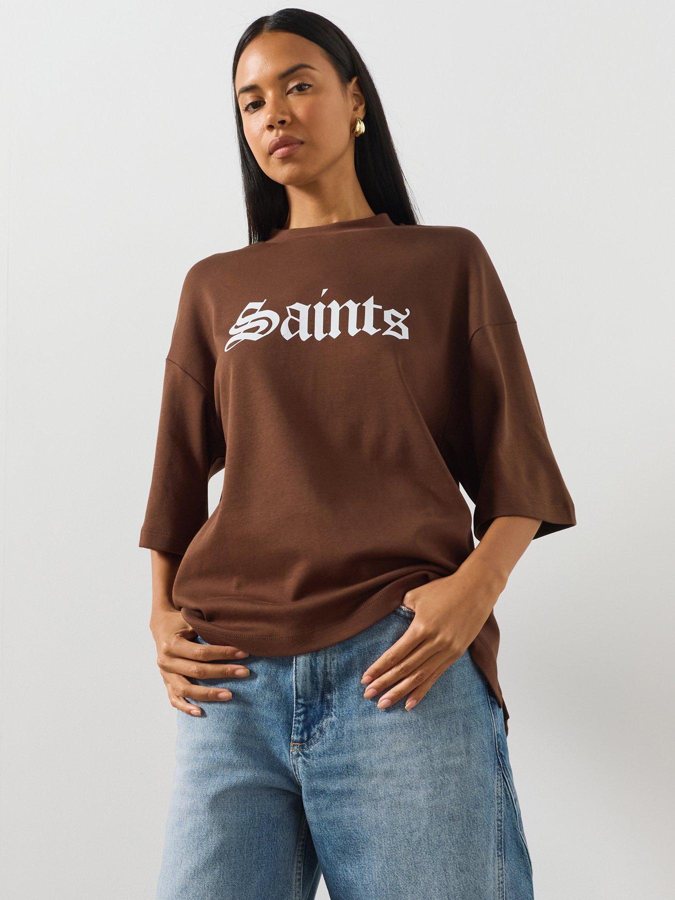 Image 1 of 6 of AllSaints Graphic Oversized Shirts - Brown