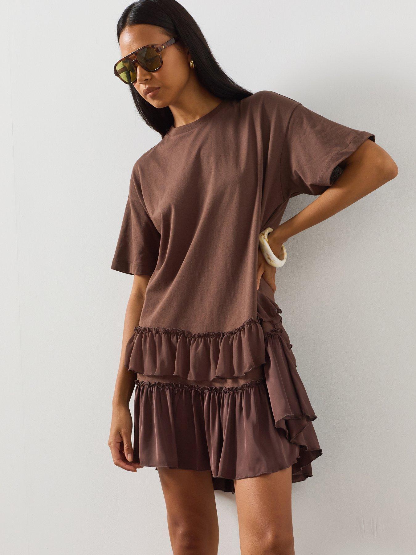 AllSaints Feyre Relaxed Fit Mini Dress - Brown
