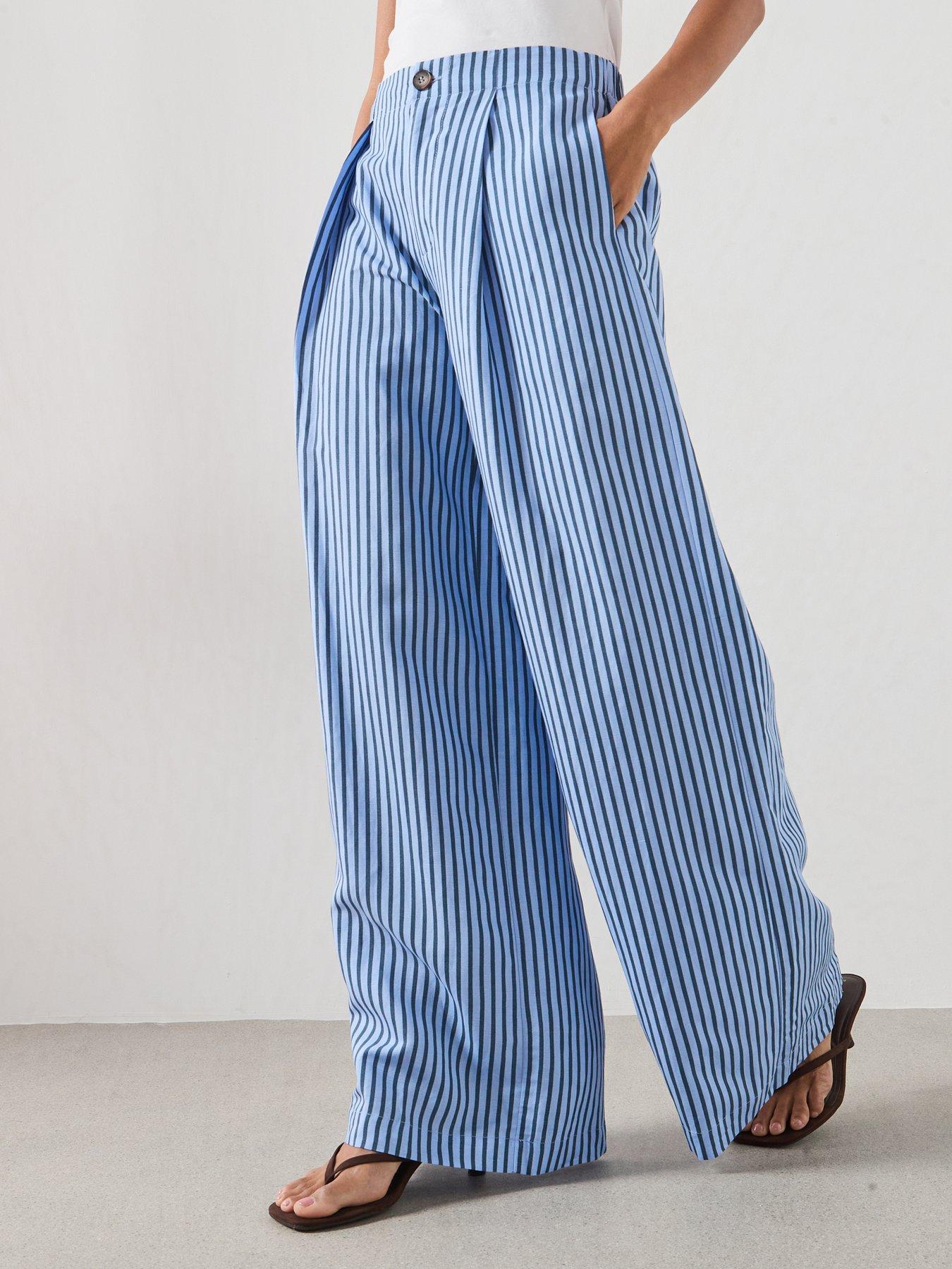 Mango Striped Flowy Trousers - Blue