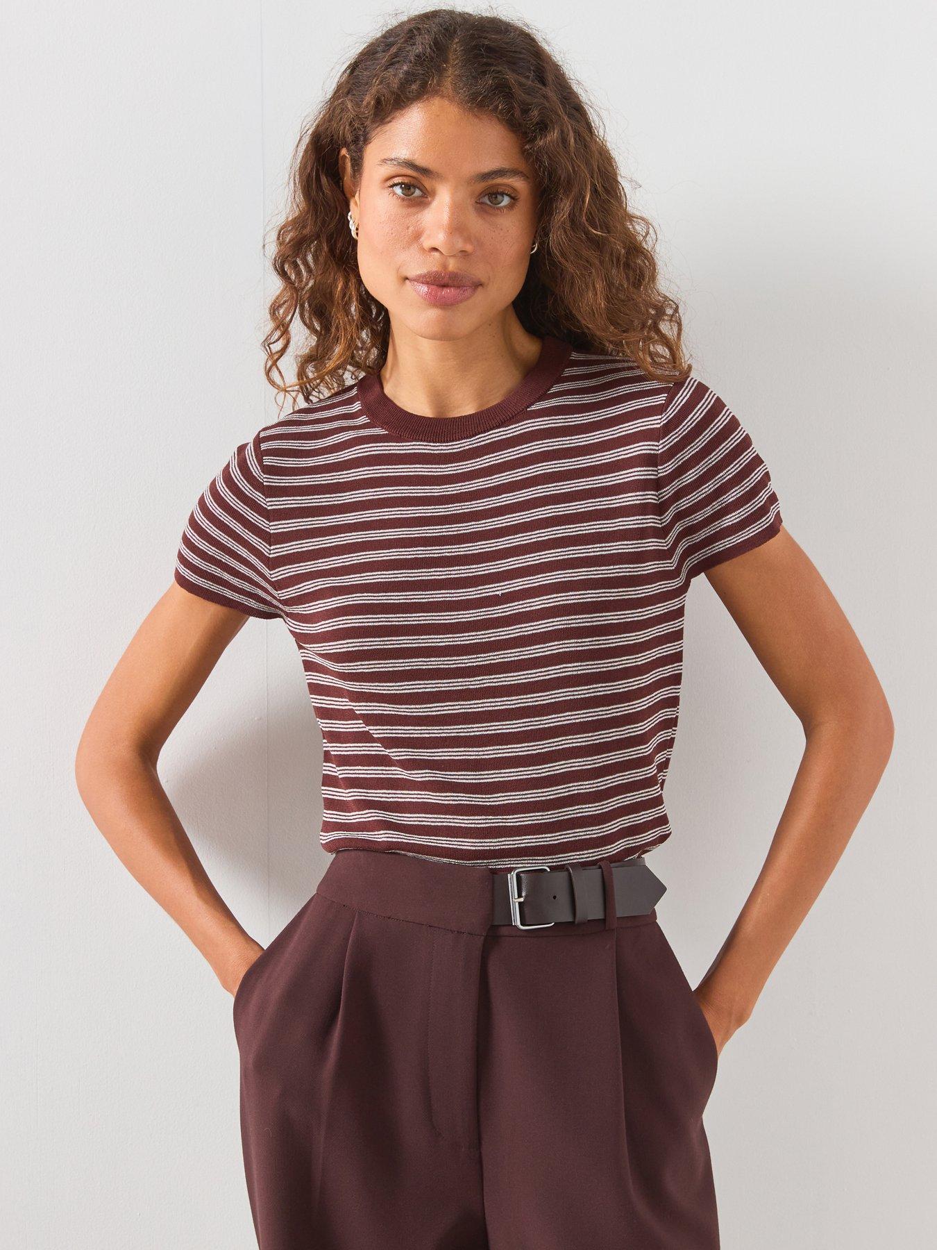 Mango Short Sleeve Ribbed Sweater - Brown
