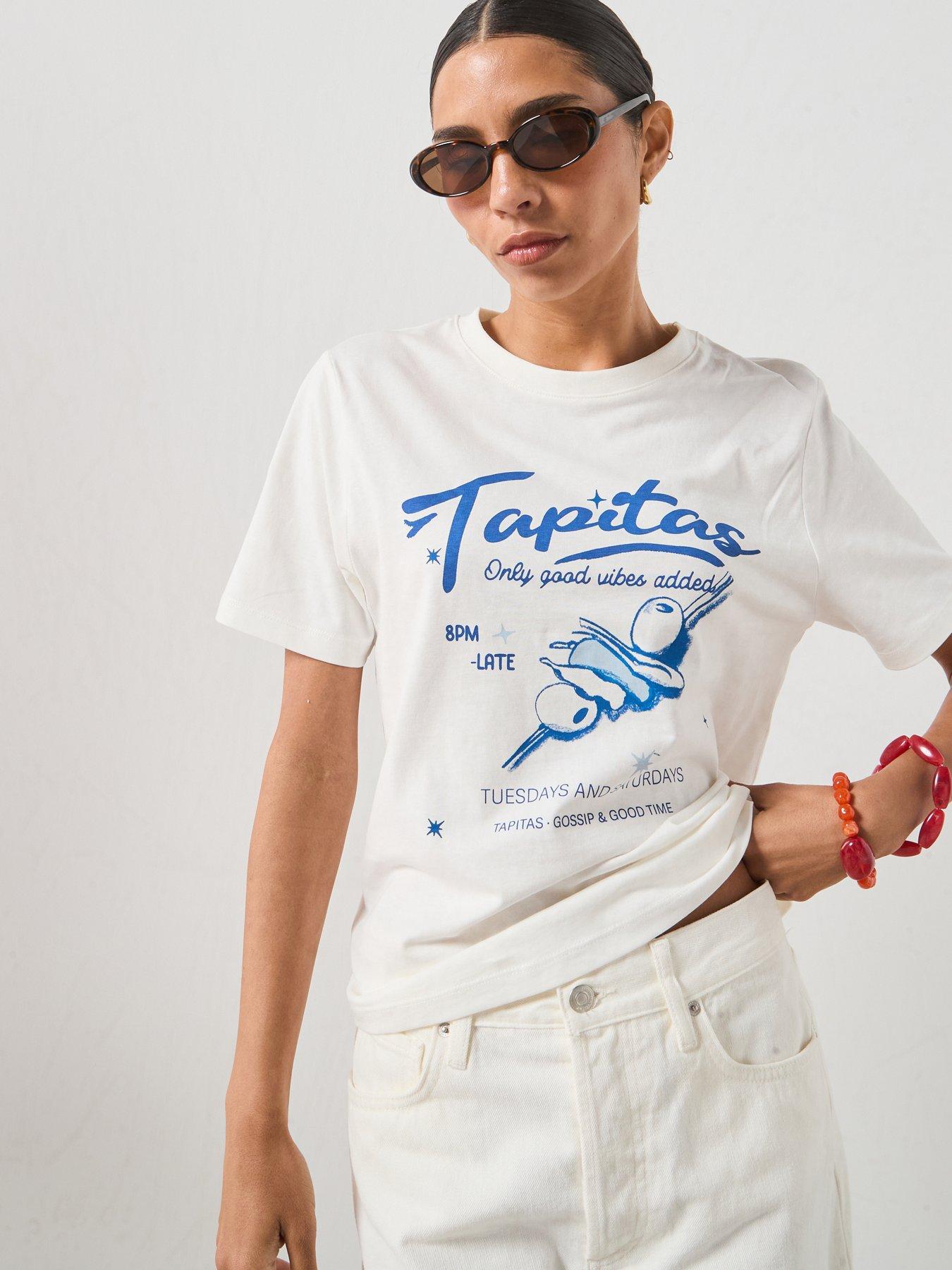 Mango Printed Cotton-Blend Graphic T-Shirt - Blue
