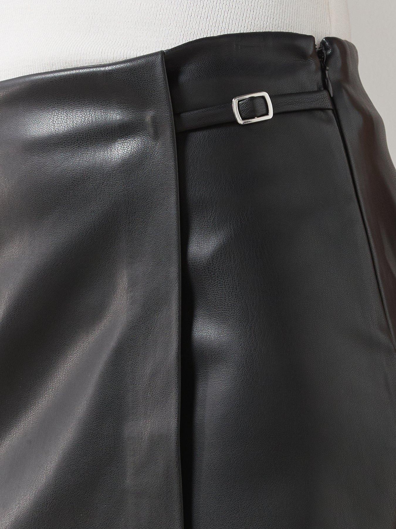 Image 4 of 5 of Mango Womens Faux Leather Buckle Mini Skort - Black
