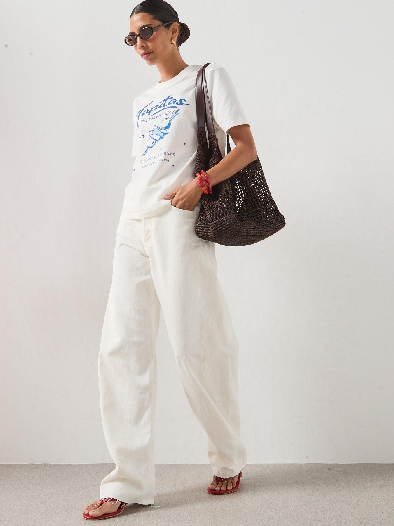 Image 1 of 6 of Mango Mid-Rise Balloon Jeans - White