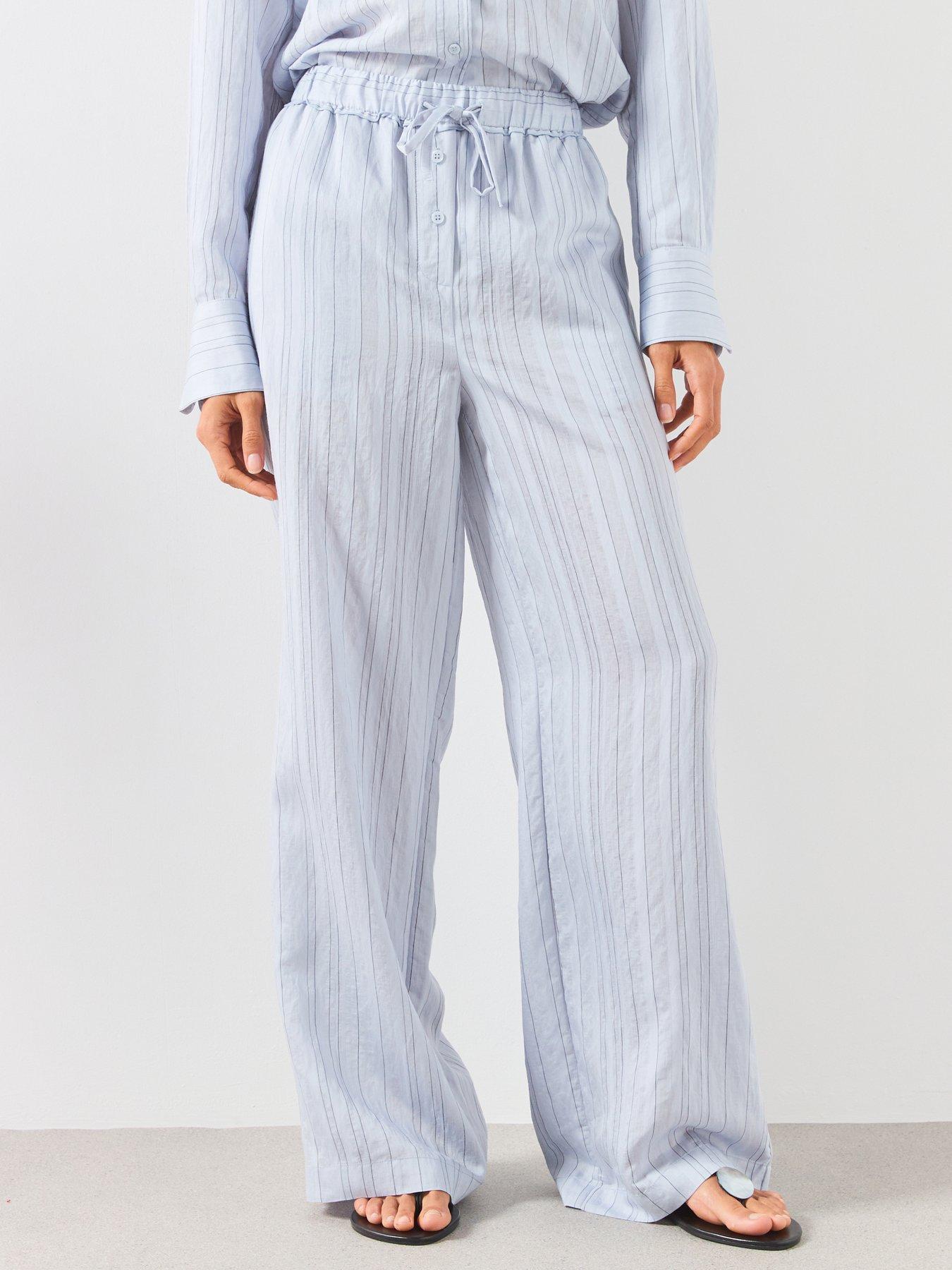 Image 1 of 6 of Mango Straight Striped Co-Ord Trousers - Blue