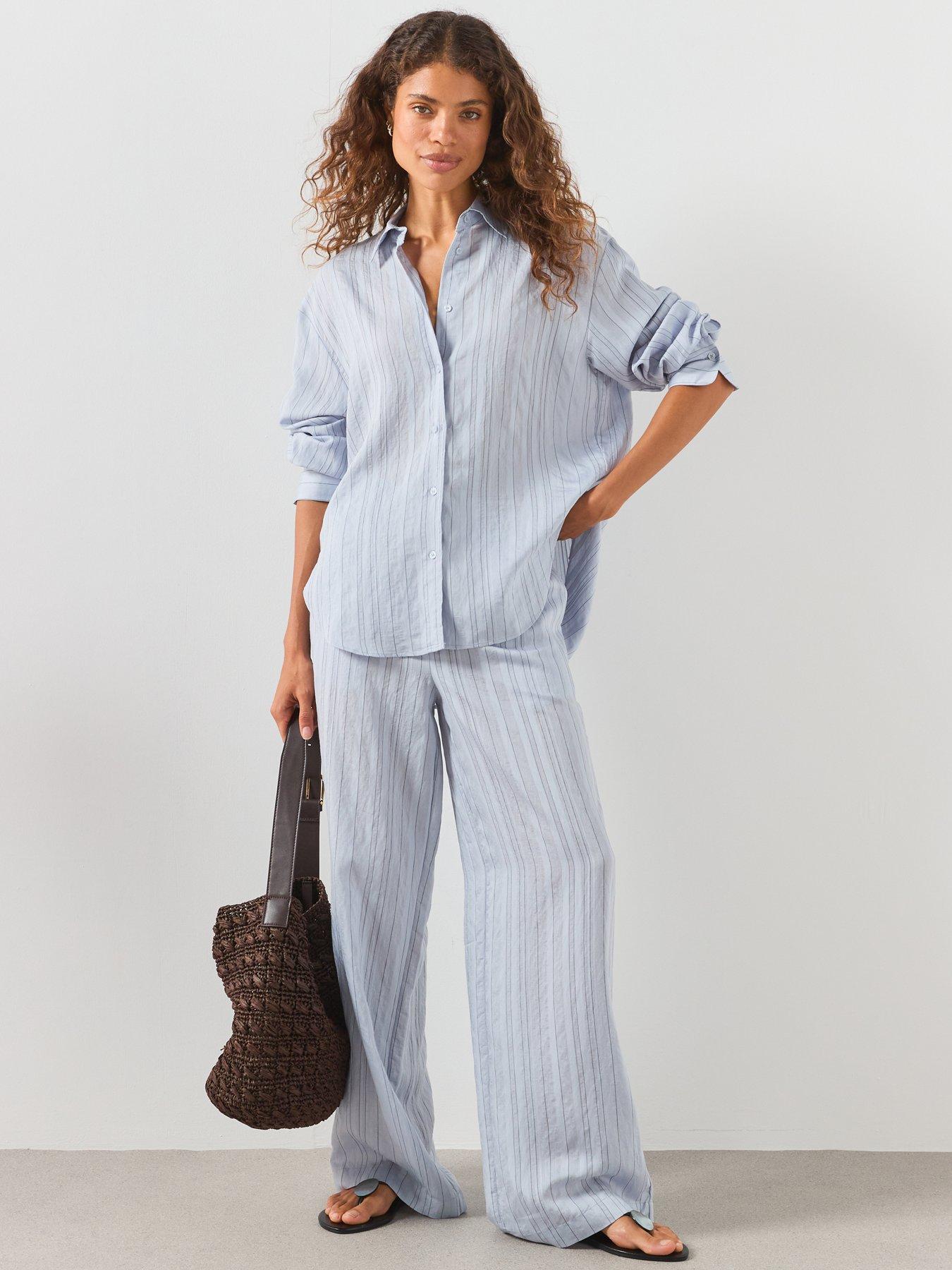 Image 3 of 6 of Mango Straight Striped Co-Ord Trousers - Blue