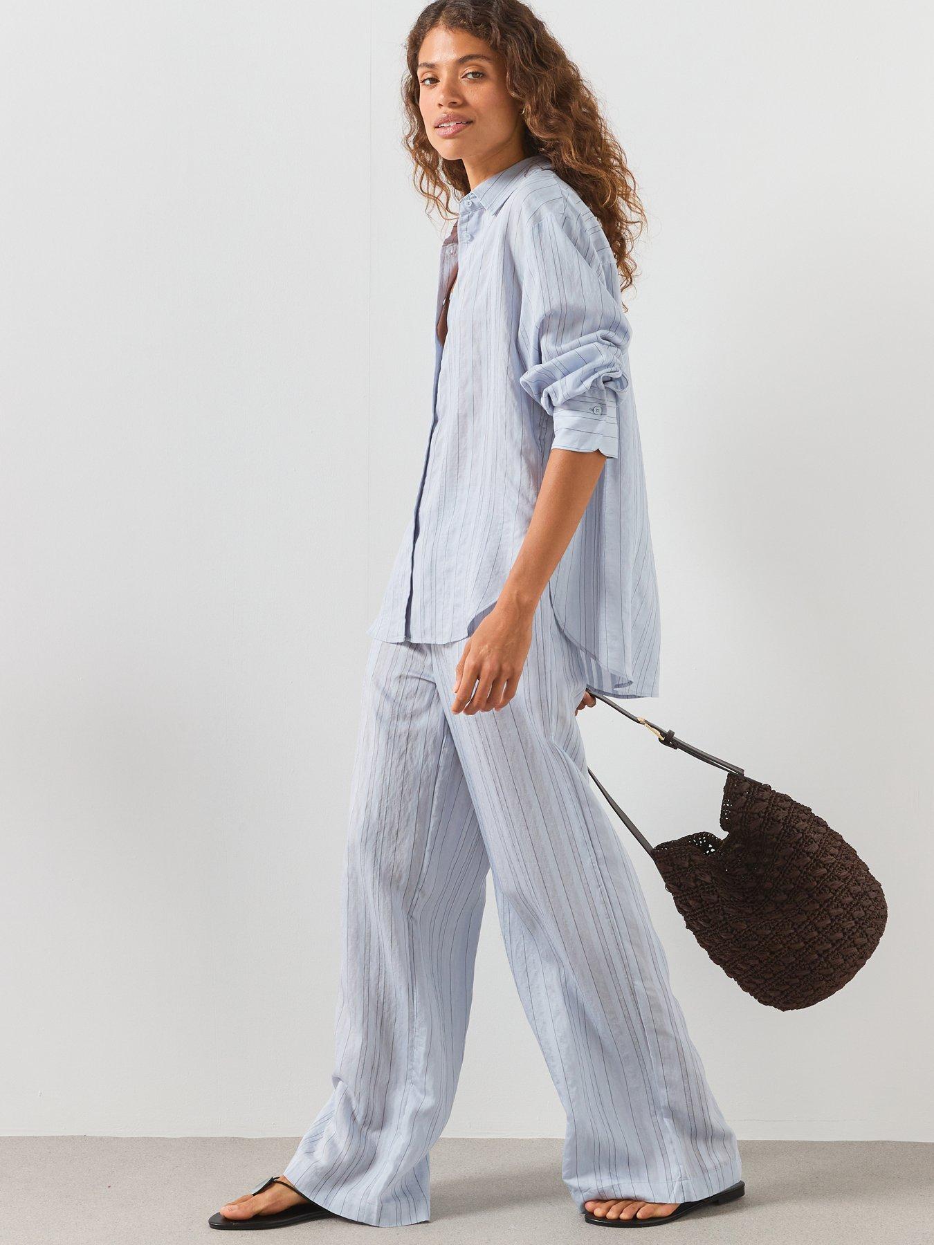 Image 4 of 6 of Mango Straight Striped Co-Ord Trousers - Blue