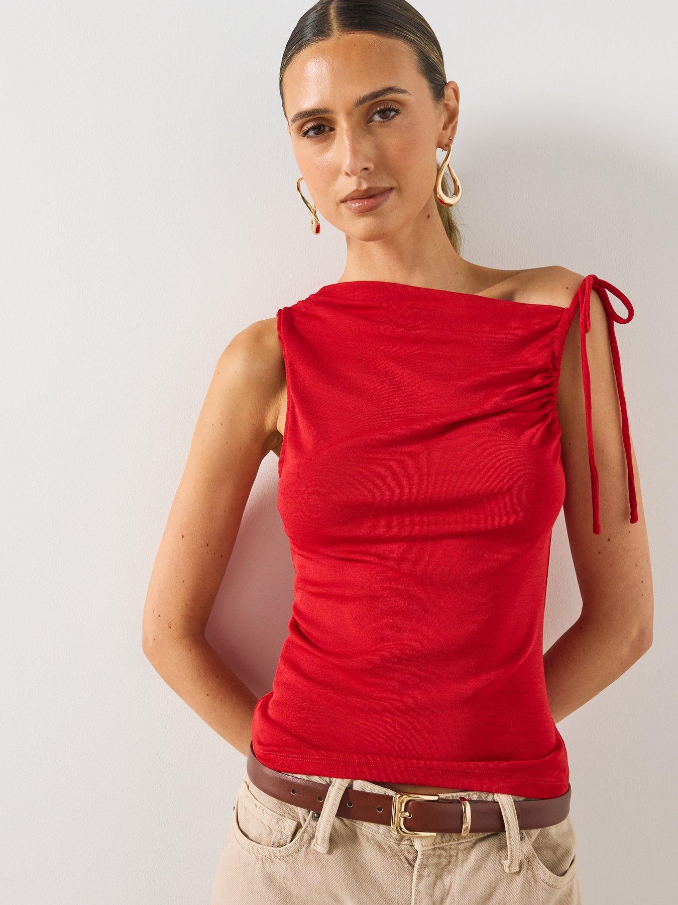 Mango Asymmetric Ruched Top - Red