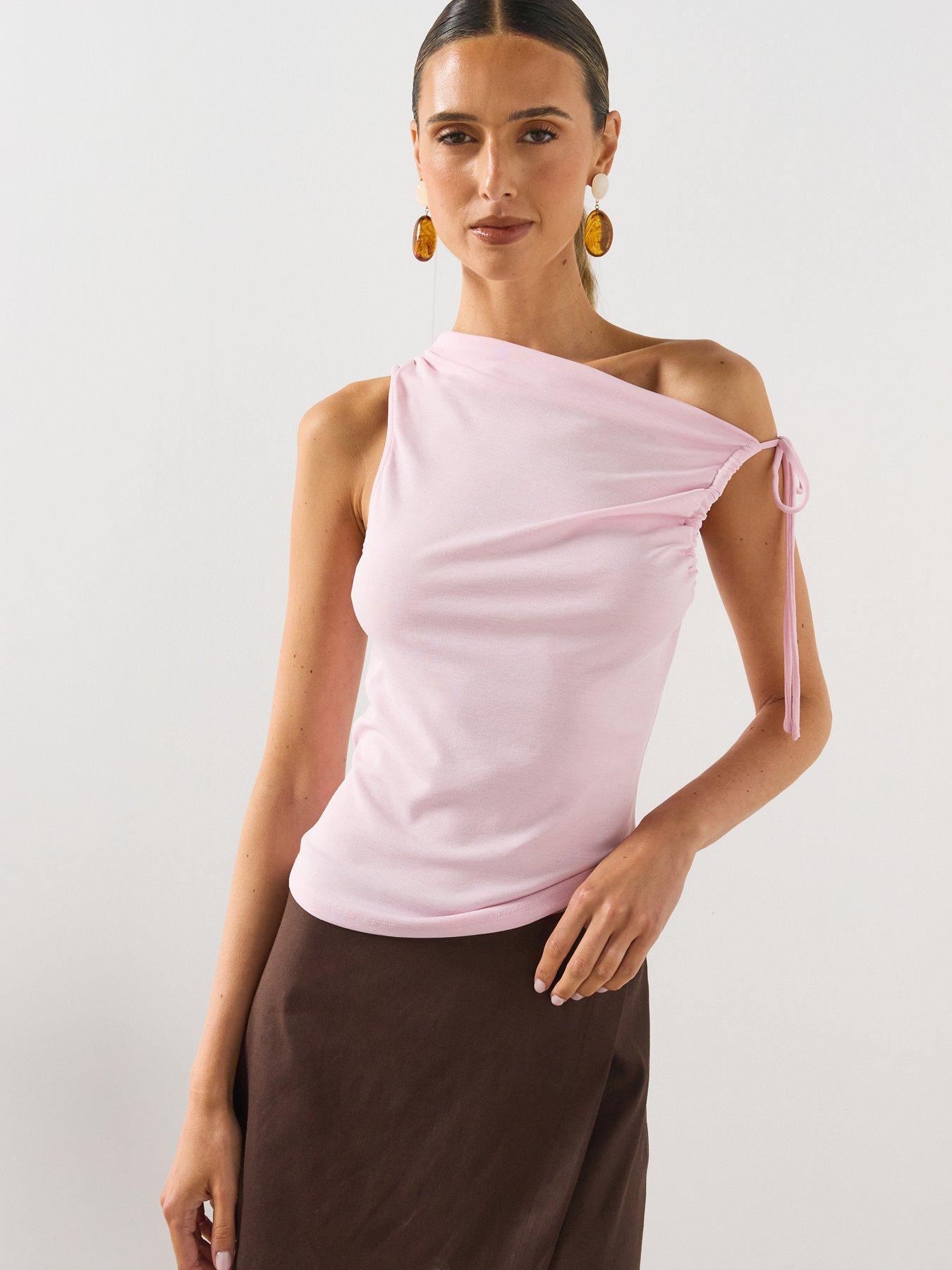 Mango Asymmetric Ruched Top - Pink