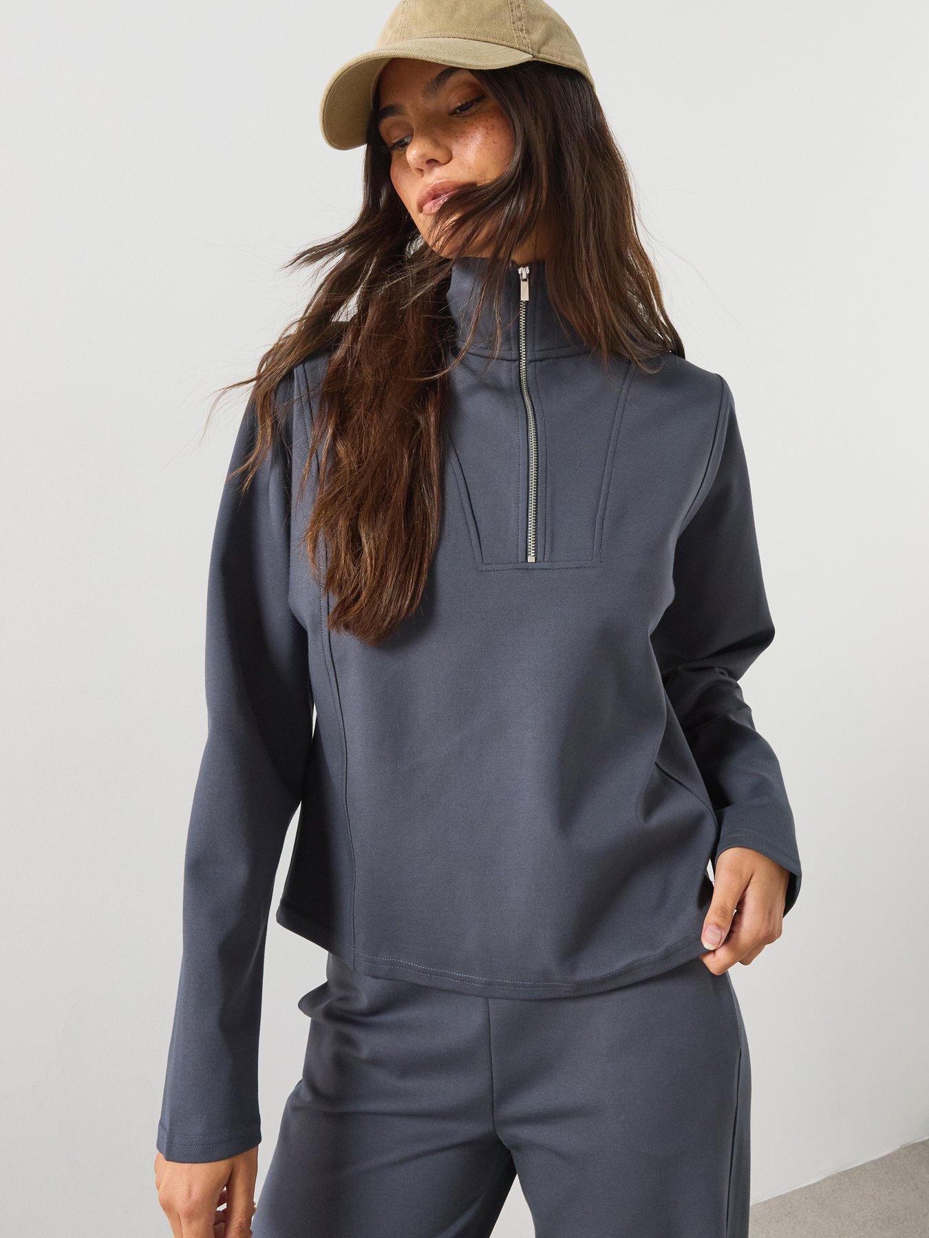 Image 1 of 6 of Mango Turtleneck Sweatshirt With Zip Co Ord - Blue