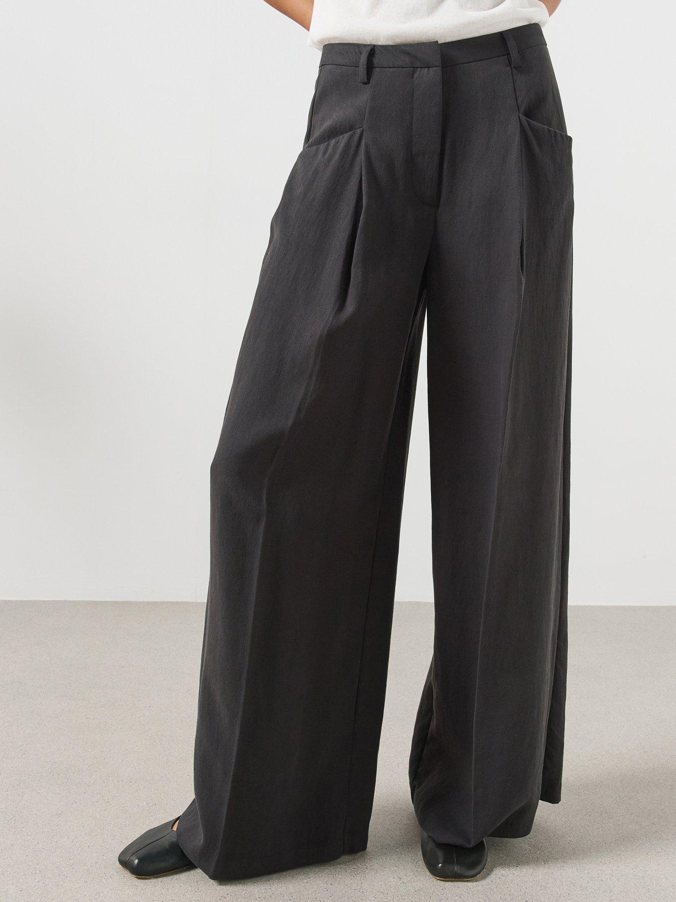 Mango Wide Leg Pleated Trousers - Black