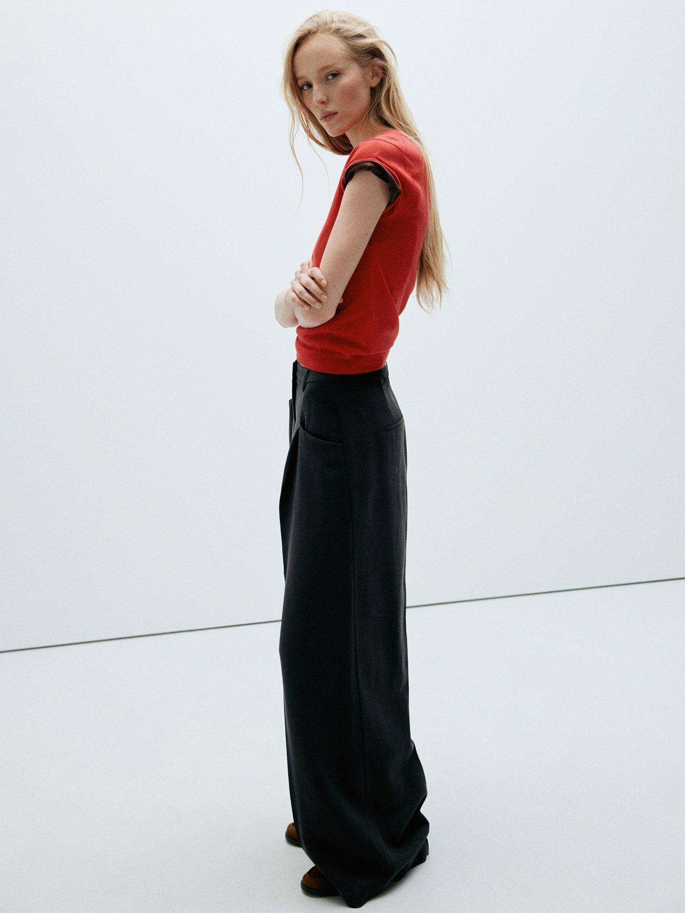 Mango Wide Leg Pleated Trousers - Black