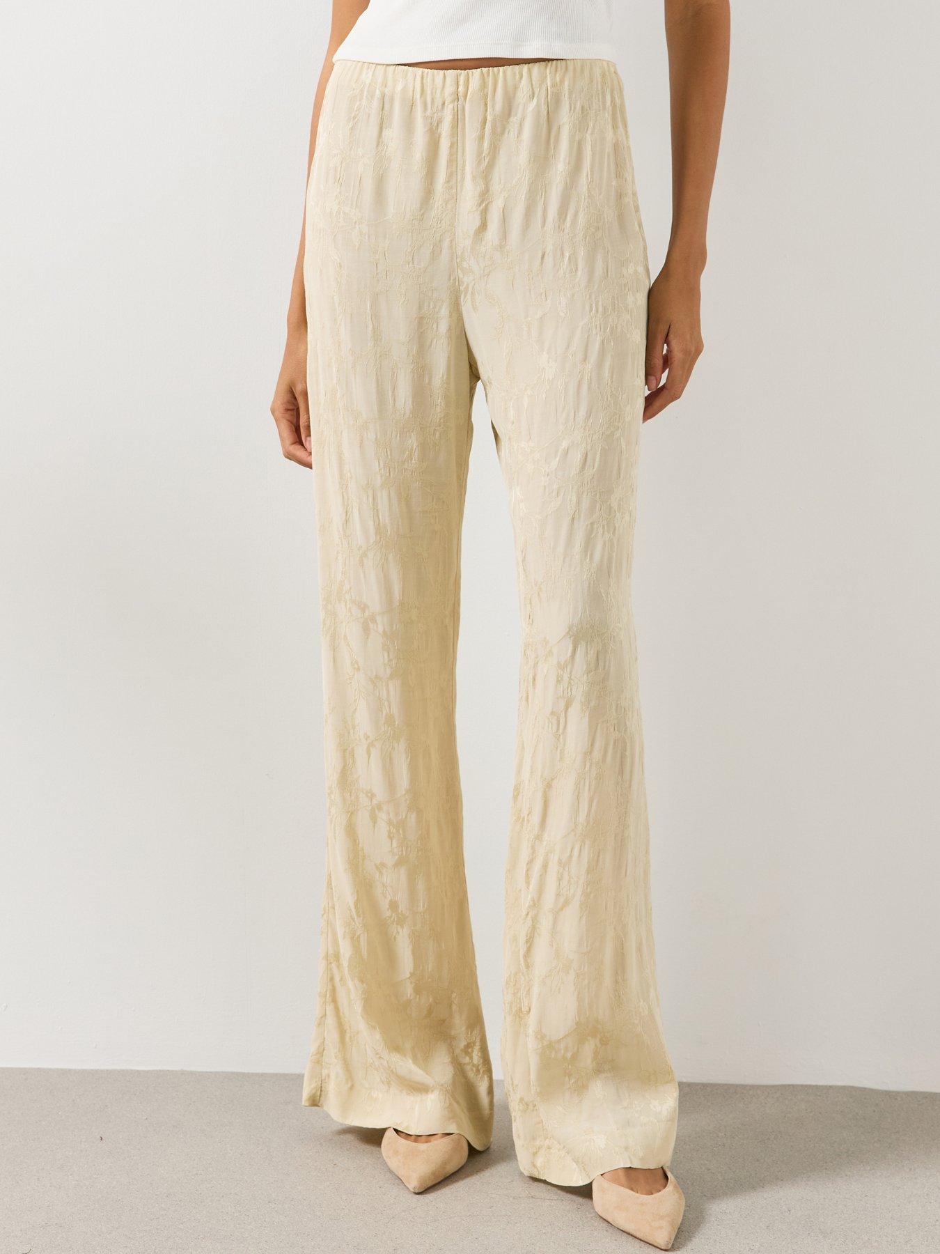 Mango Straight Cut Jacquard Trousers Co Ord- Cream