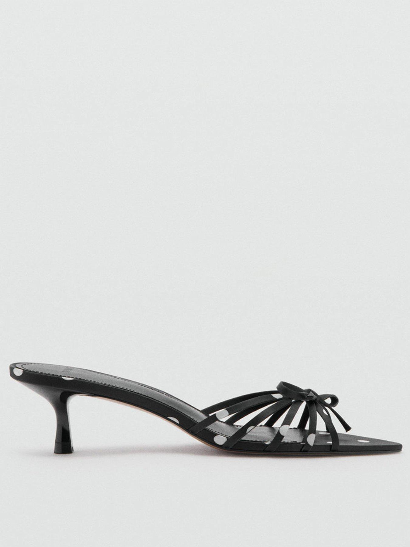 Mango Polka Dot Heeled Bow Sandals - Black