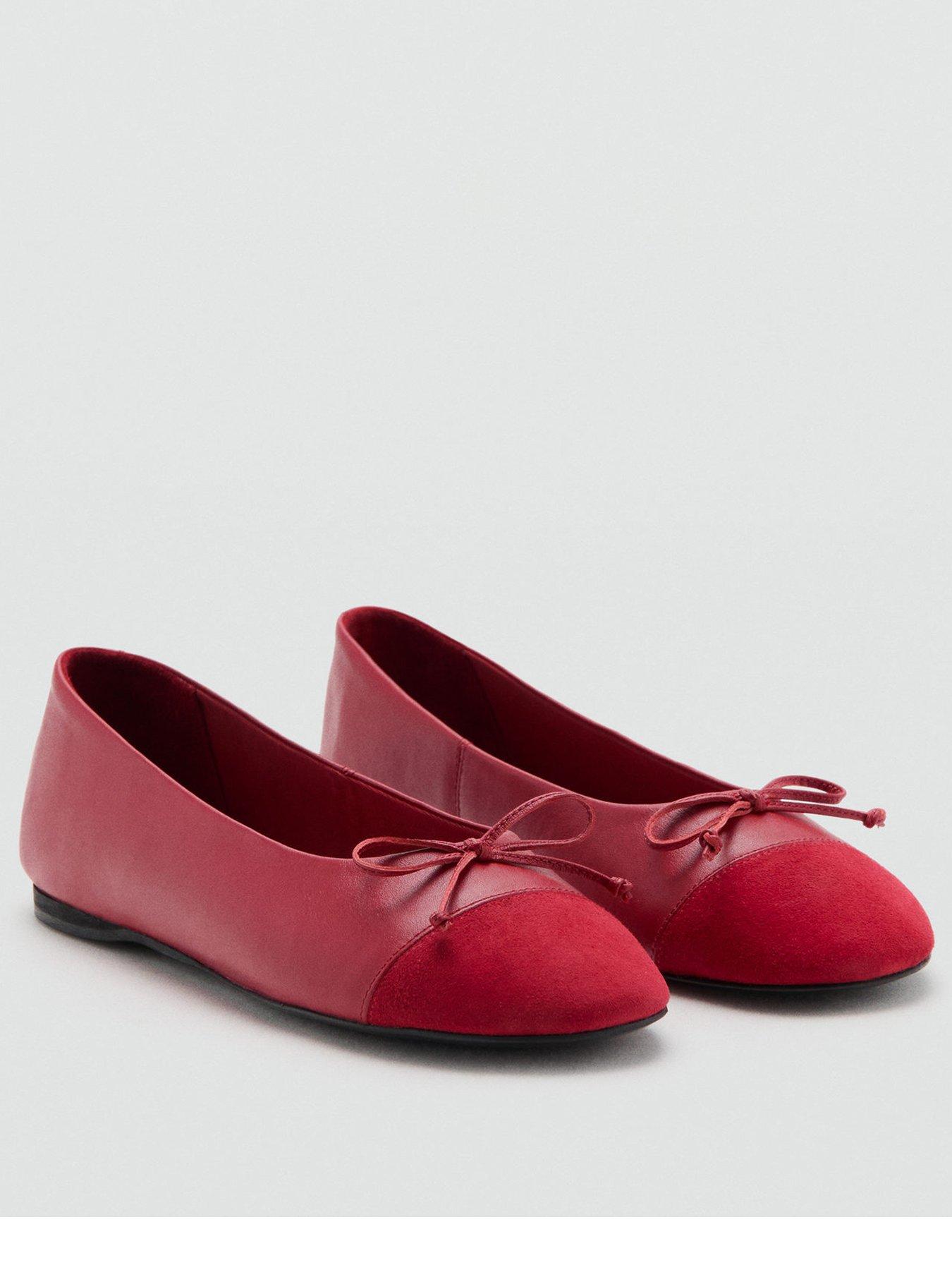 Mango Contrast Leather Ballet Flats - Red