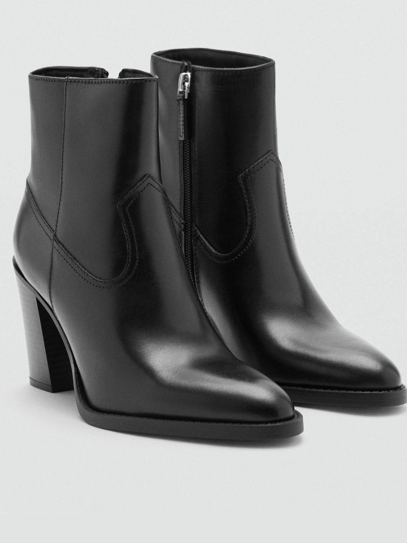 Image 1 of 4 of Mango Leather Ankle Boot In Leather With Pointed Toe And Heel-black