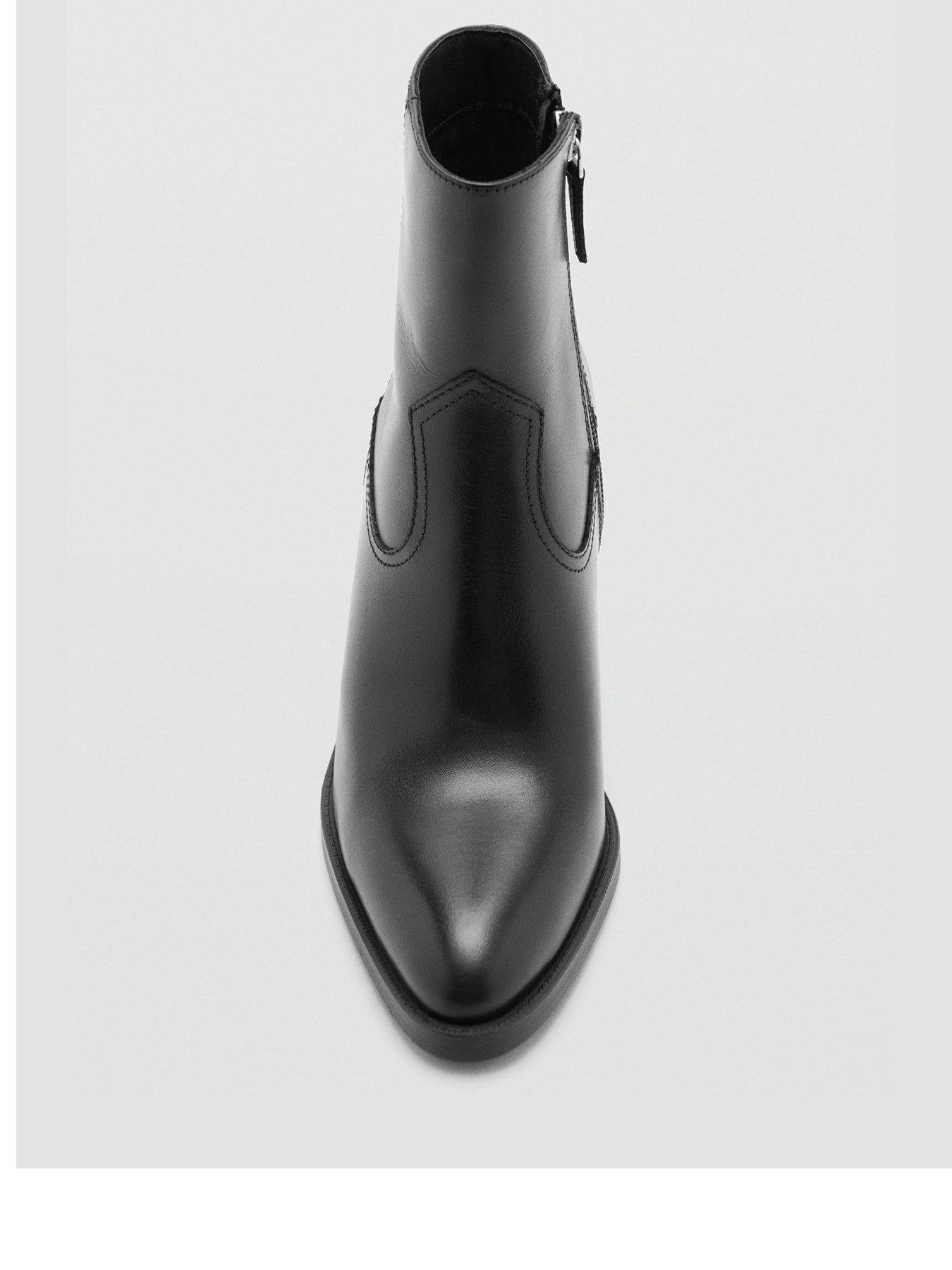 Image 2 of 4 of Mango Leather Ankle Boot In Leather With Pointed Toe And Heel-black