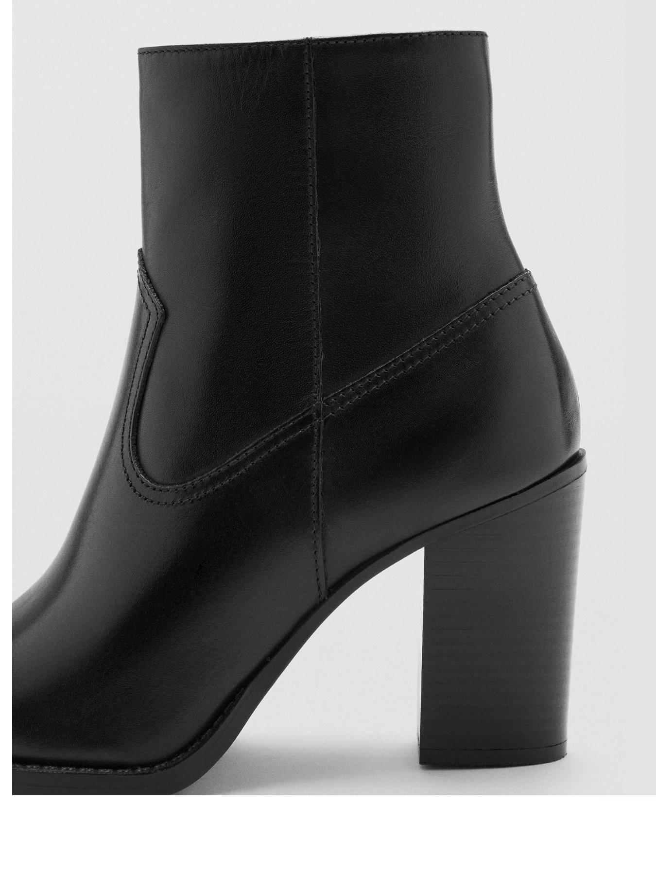 Image 3 of 4 of Mango Leather Ankle Boot In Leather With Pointed Toe And Heel-black