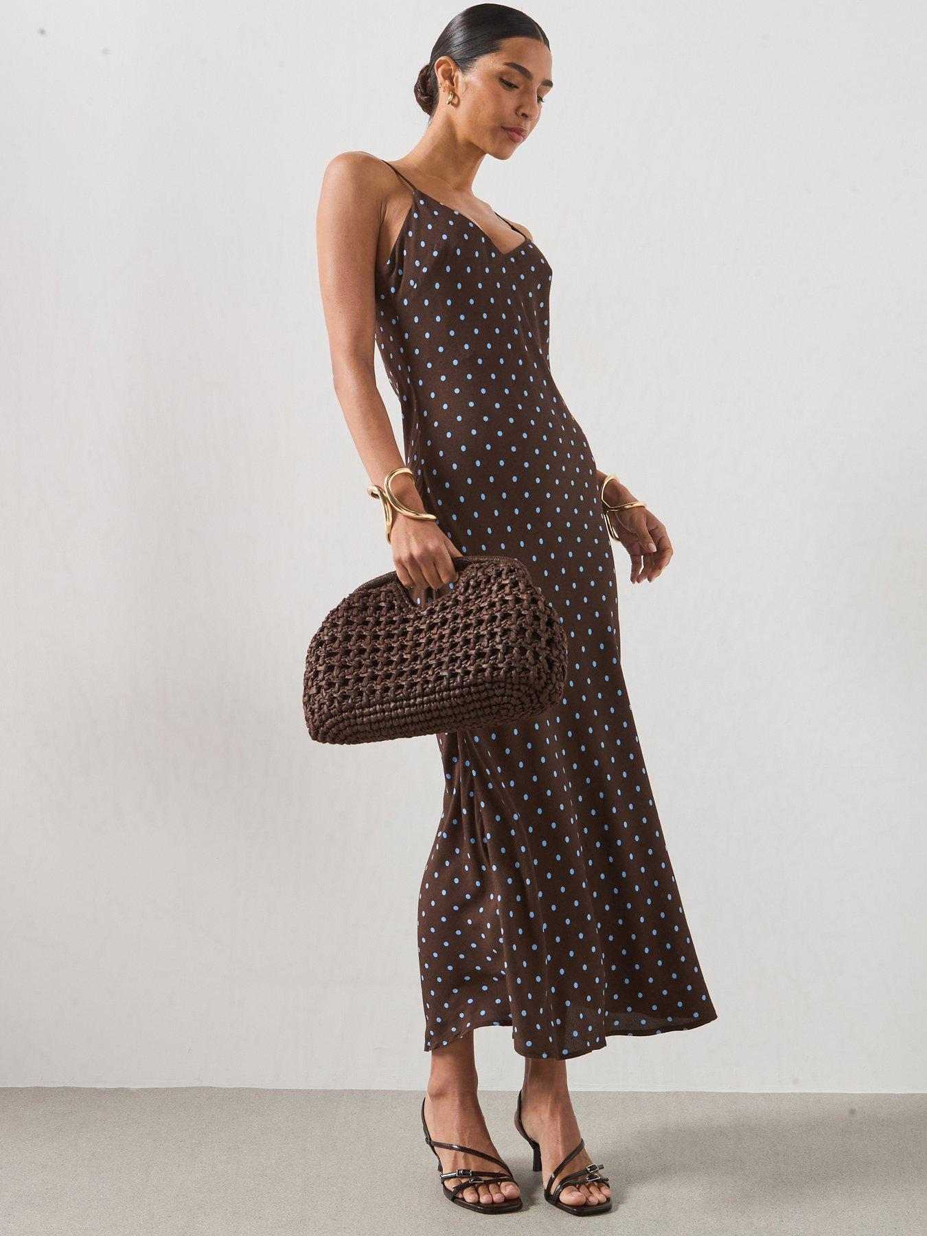 Mango V-Neck Print Dress - Brown