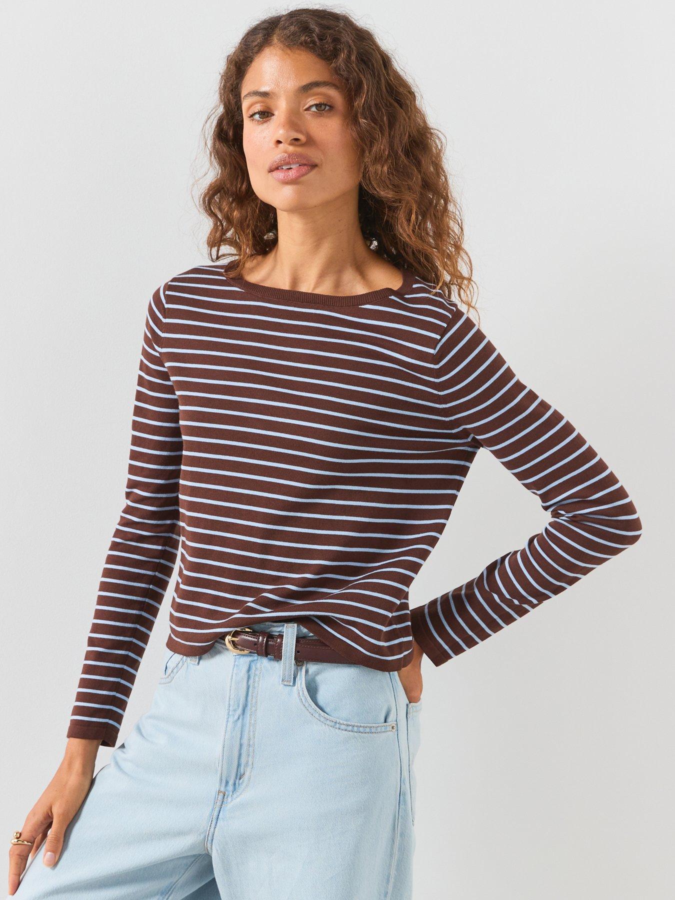 Mango Knit Striped Sweater - Brown