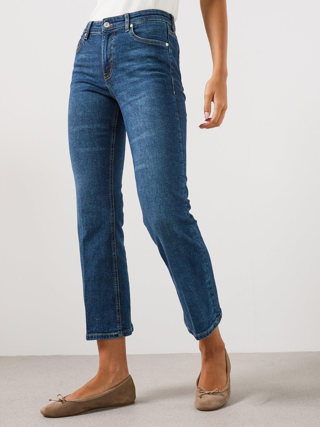 Mango Women's Cropped Straight Leg Denim Jeans - Blue