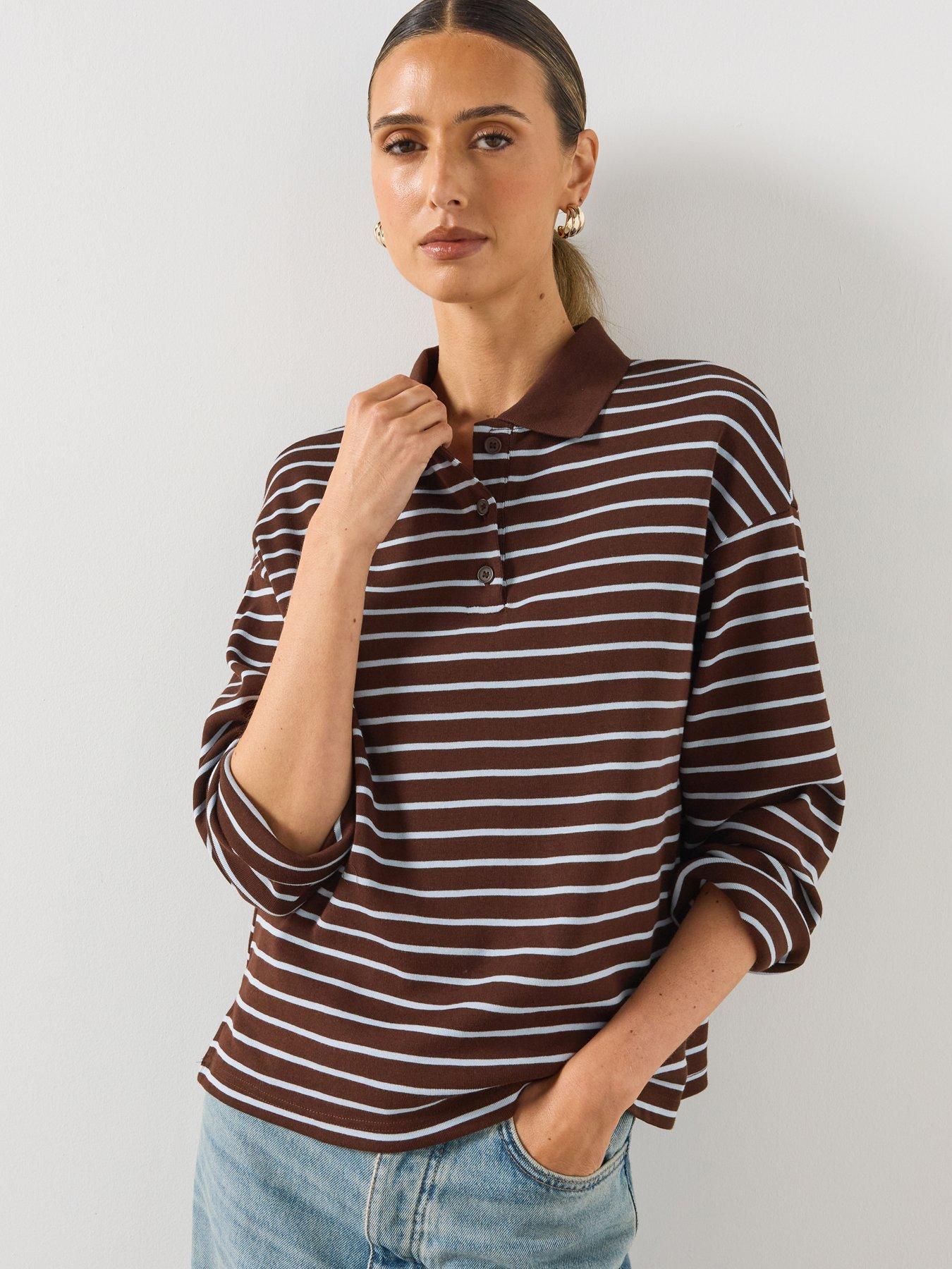 Mango Contrasting Stripes Cotton Polo Shirt - Brown
