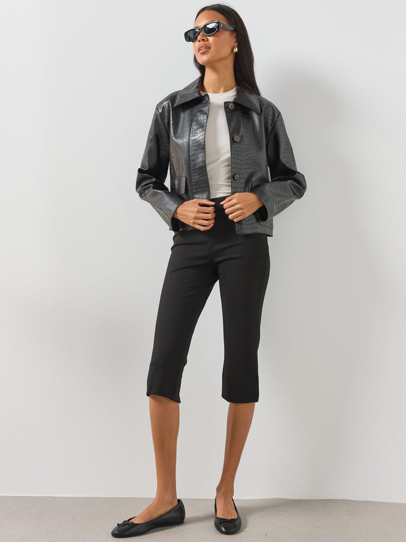 Image 3 of 6 of Mango Croc Effect Faux Leather Jacket - Black