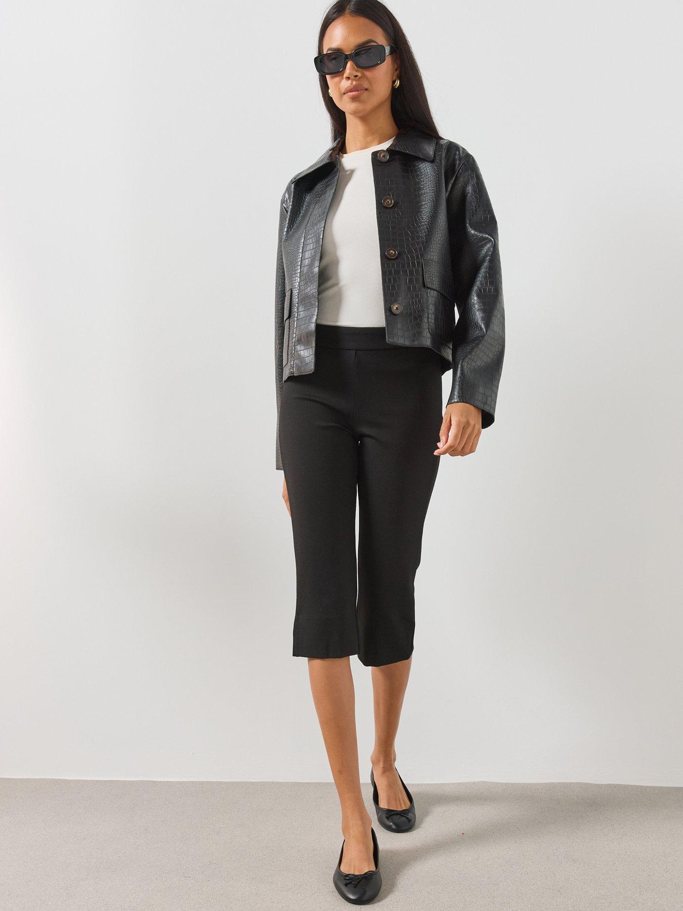Image 6 of 6 of Mango Croc Effect Faux Leather Jacket - Black