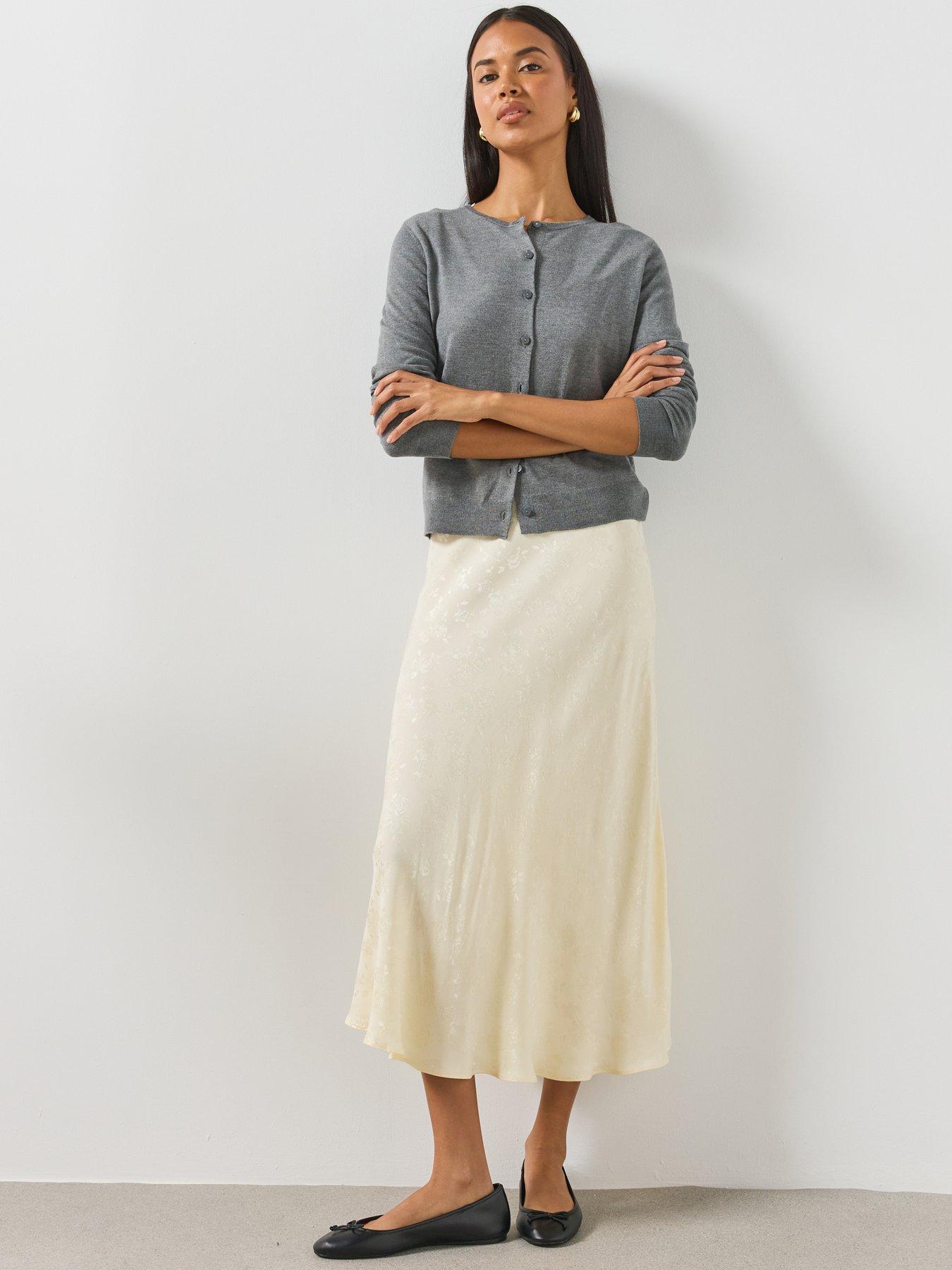 Image 6 of 6 of Mango A Line Devor&eacute; Skirt Co-Ord- Cream