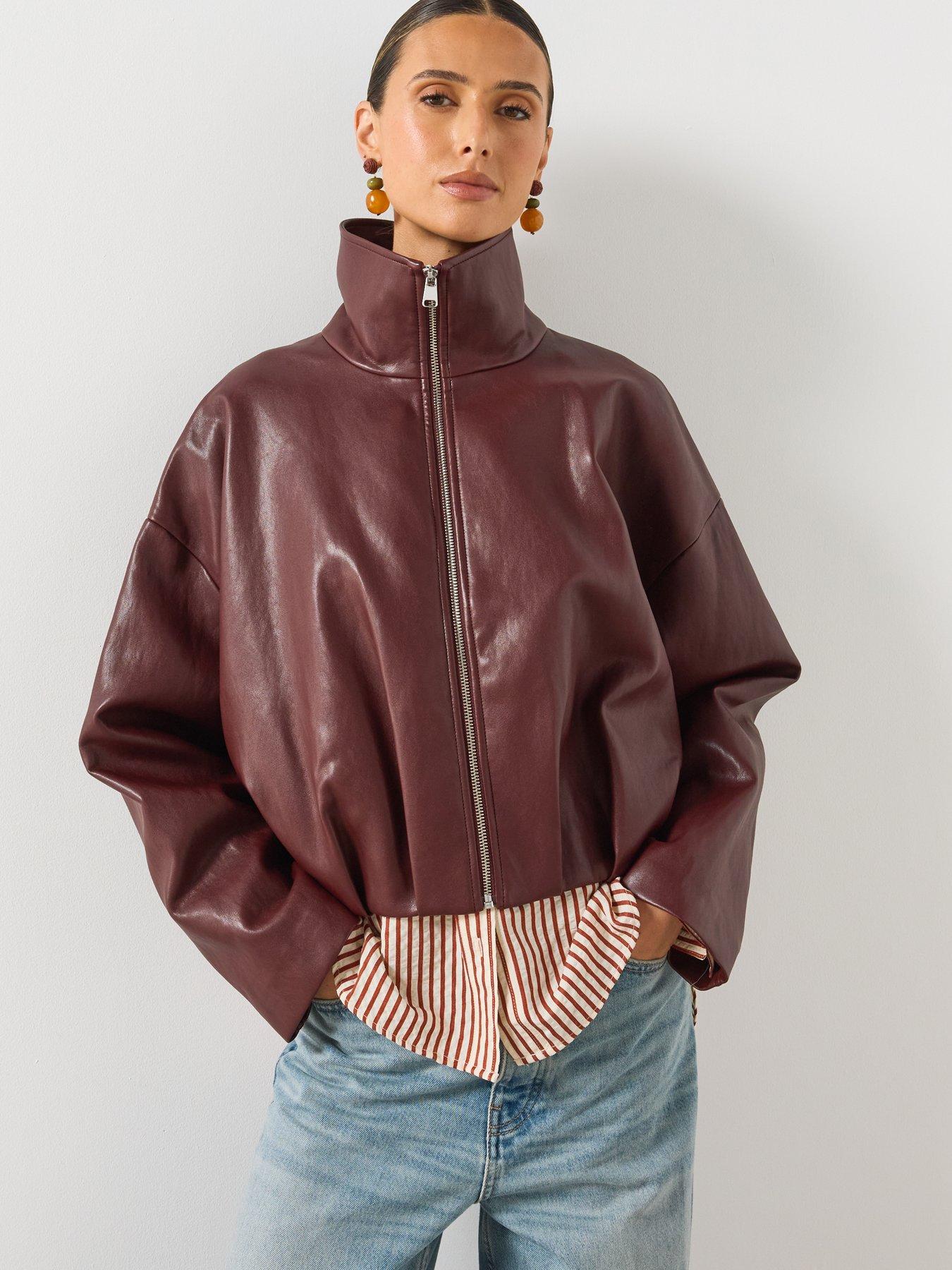 Mango Faux Leather Funnel Neck Jacket - Red