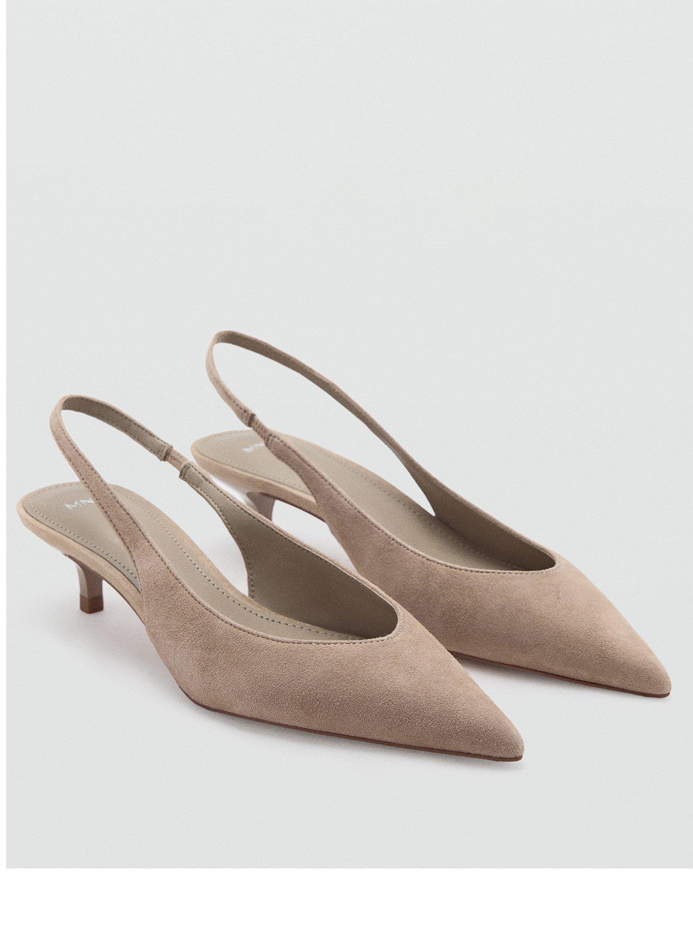 Mango Suede Kitten Heel Court Shoes - Beige