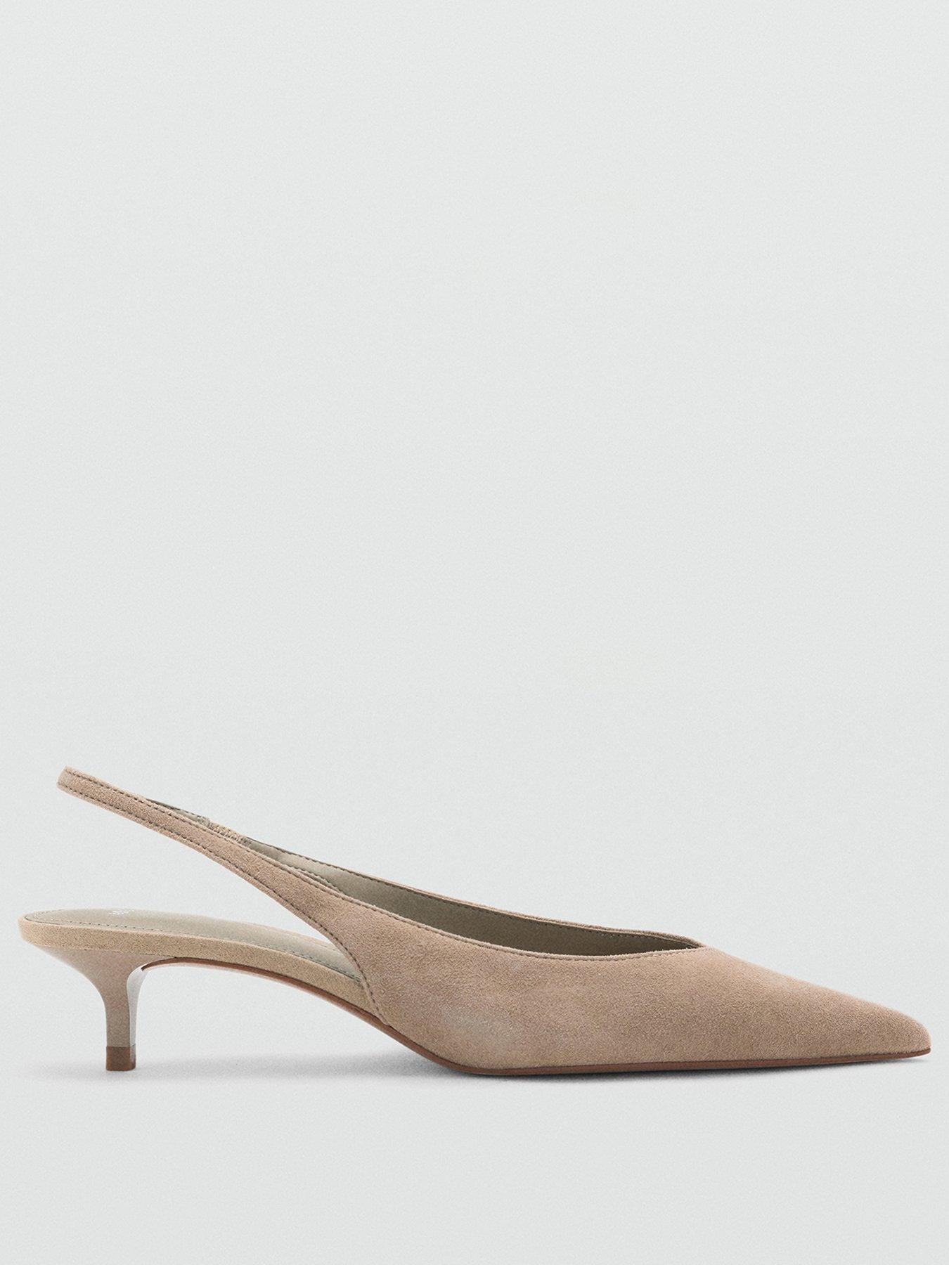 Image 2 of 4 of Mango Suede Kitten Heel Court Shoes - Beige