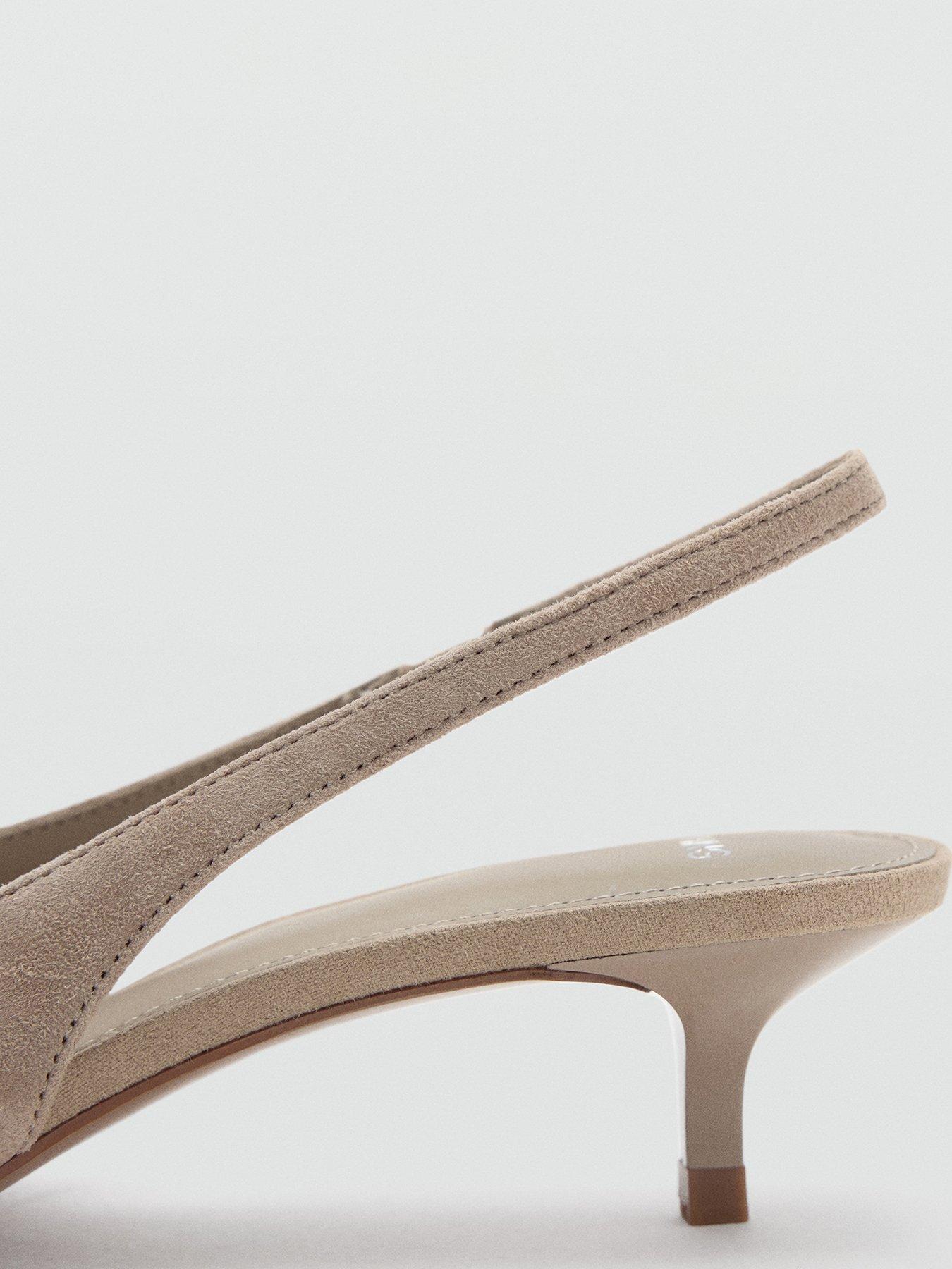 Image 4 of 4 of Mango Suede Kitten Heel Court Shoes - Beige