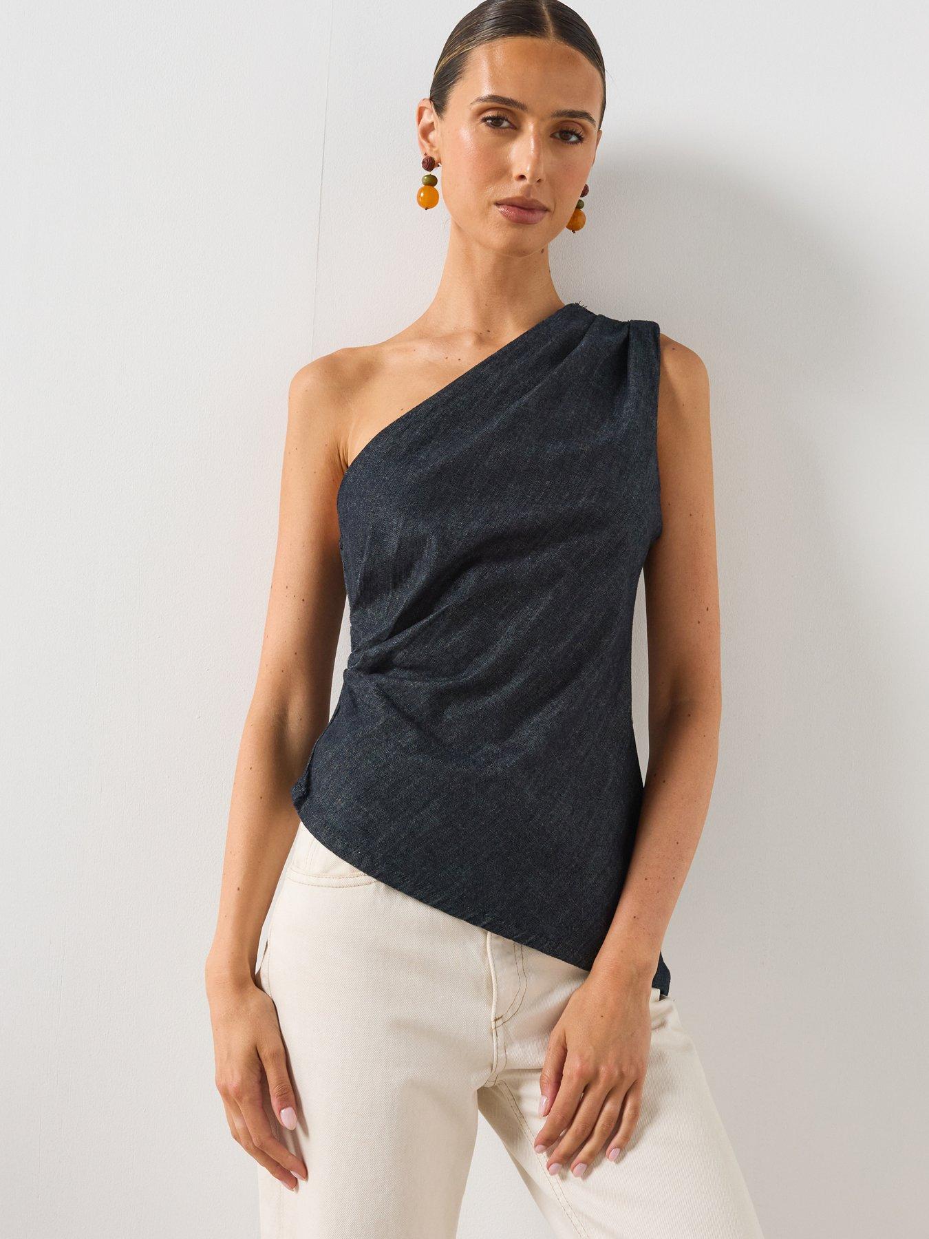 Mango Asymmetric Co-Ord Neckline Cotton Top - Blue
