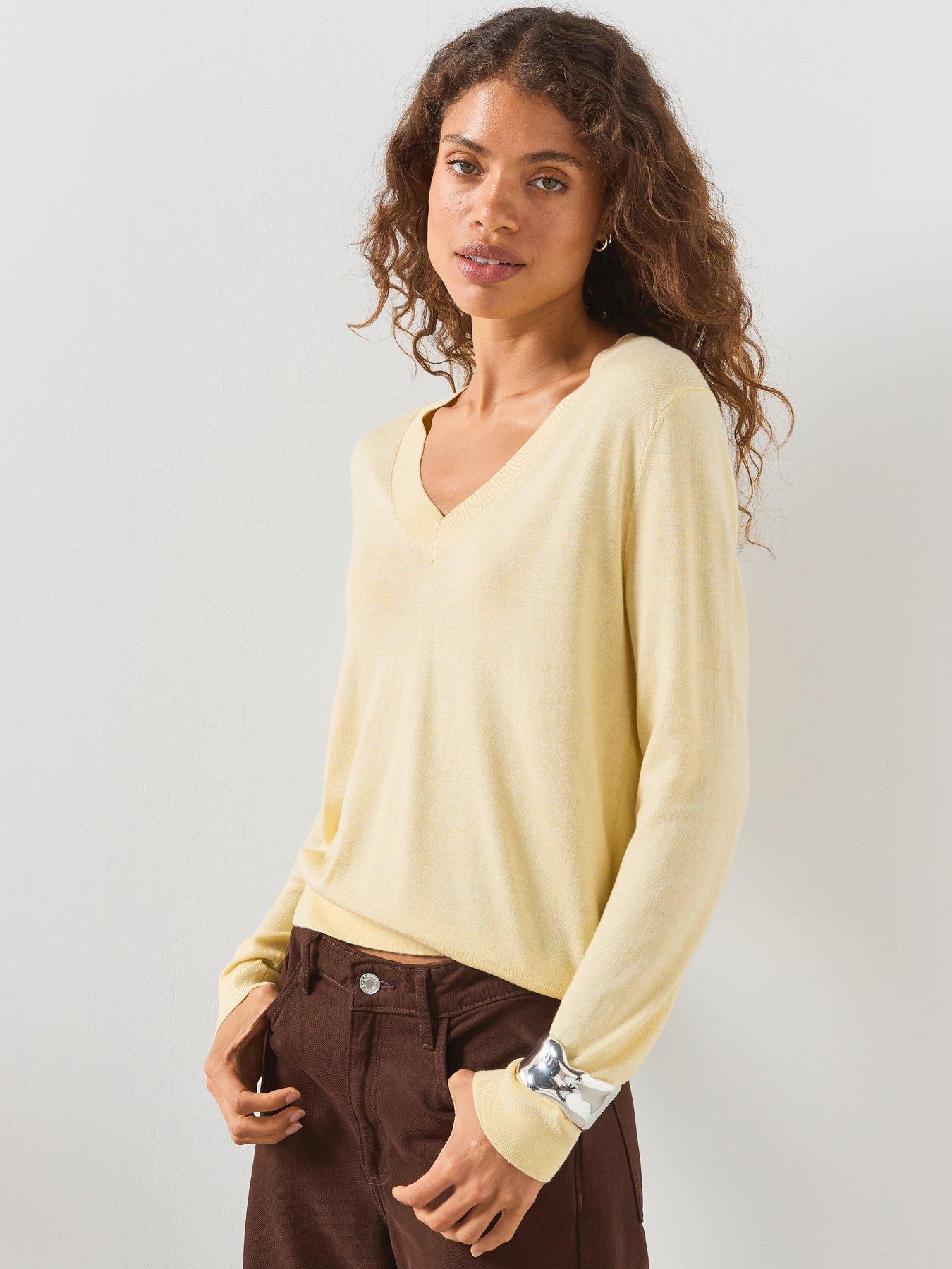 Mango V-Neck Knit Sweater - Cream