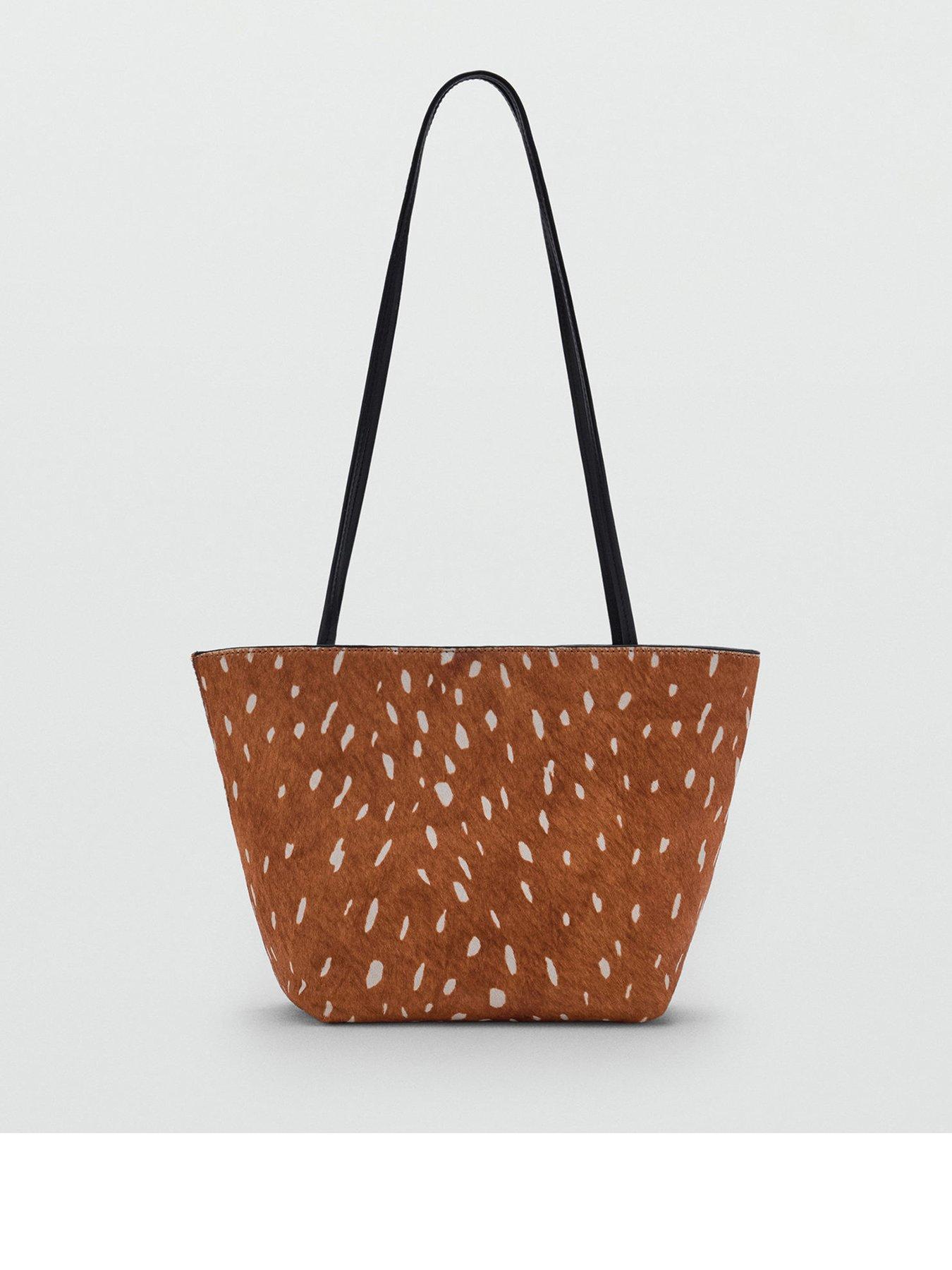 Image 1 of 4 of Mango Deer Print Faux Fur Shoulder Bag - Brown