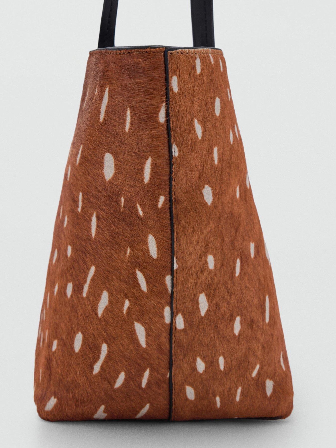 Image 2 of 4 of Mango Deer Print Faux Fur Shoulder Bag - Brown