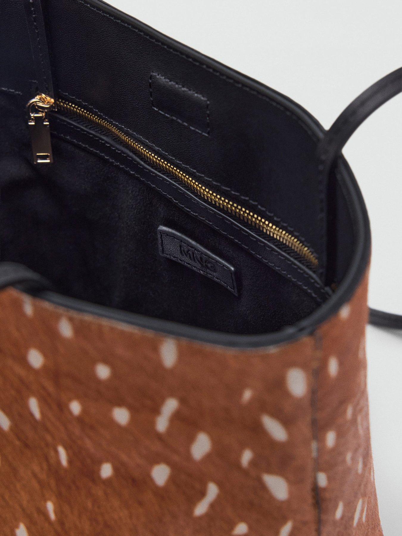Image 3 of 4 of Mango Deer Print Faux Fur Shoulder Bag - Brown