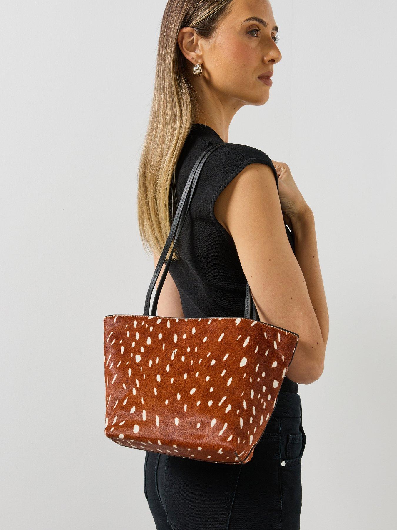 Image 4 of 4 of Mango Deer Print Faux Fur Shoulder Bag - Brown