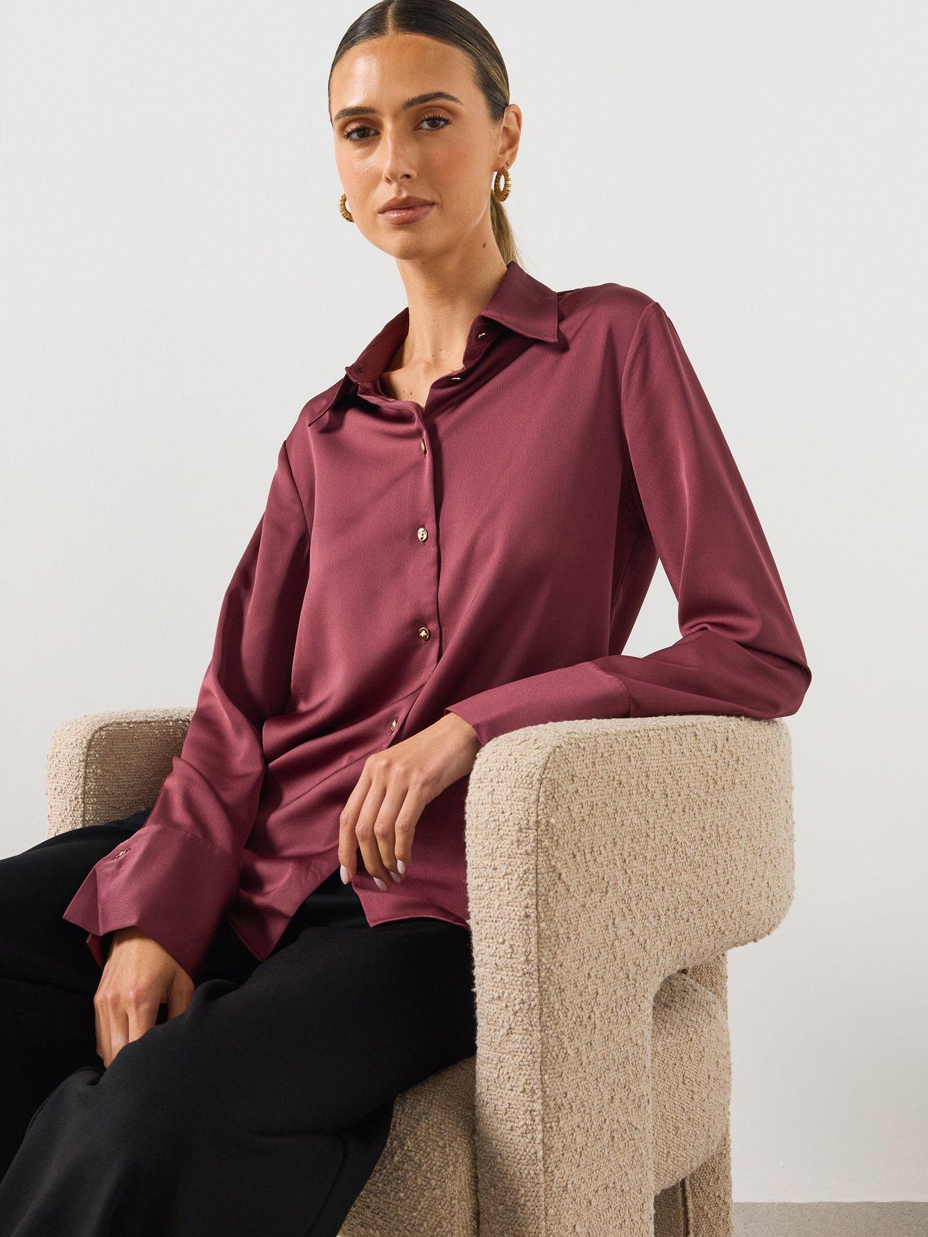 Mango Regular Fit Satin Button-Up Shirt - Purple