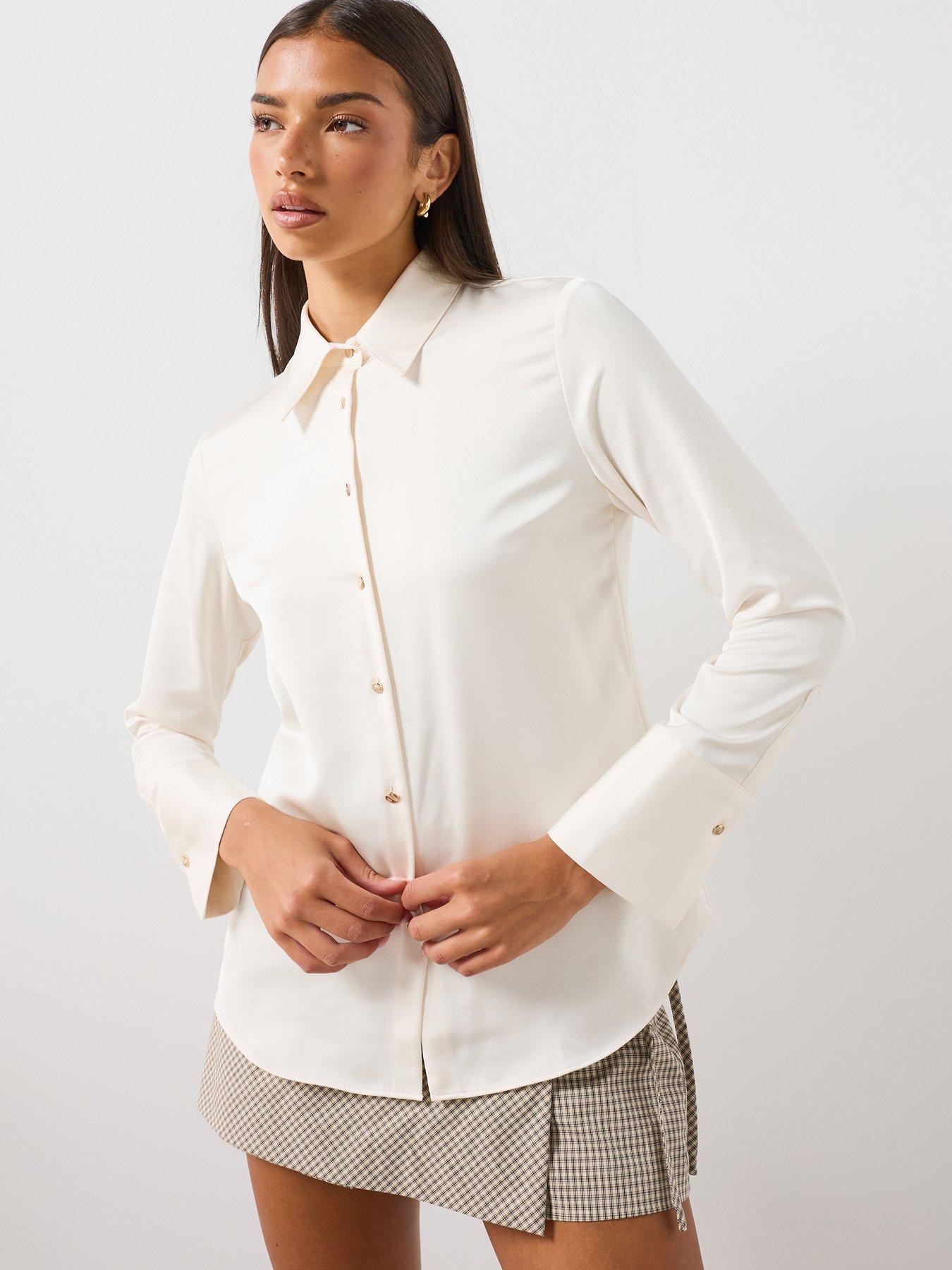 Mango Satin Finish Long Sleeve Button-Through Shirt - Cream
