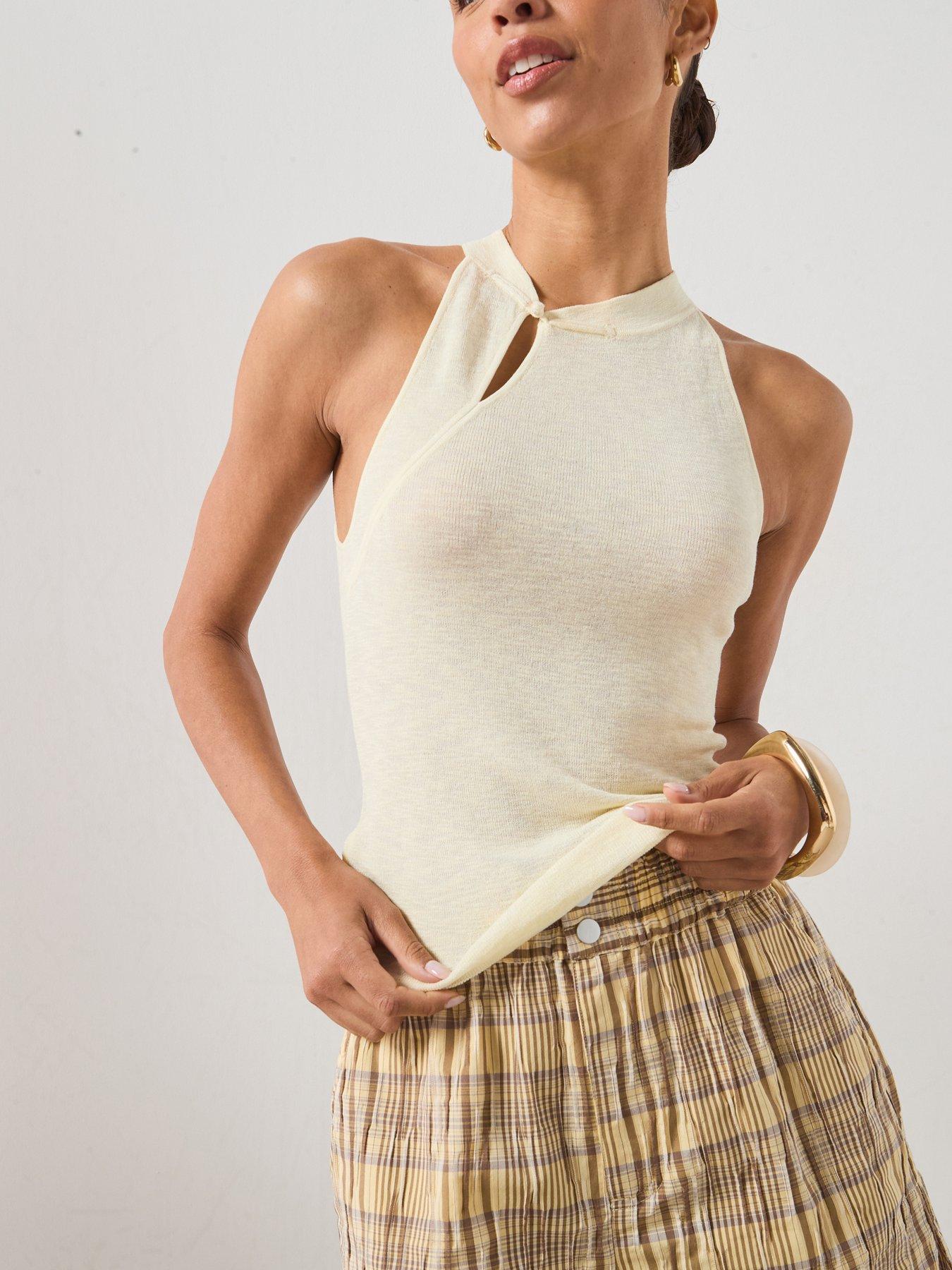 Mango Frog Fastener Knitted Top - Cream