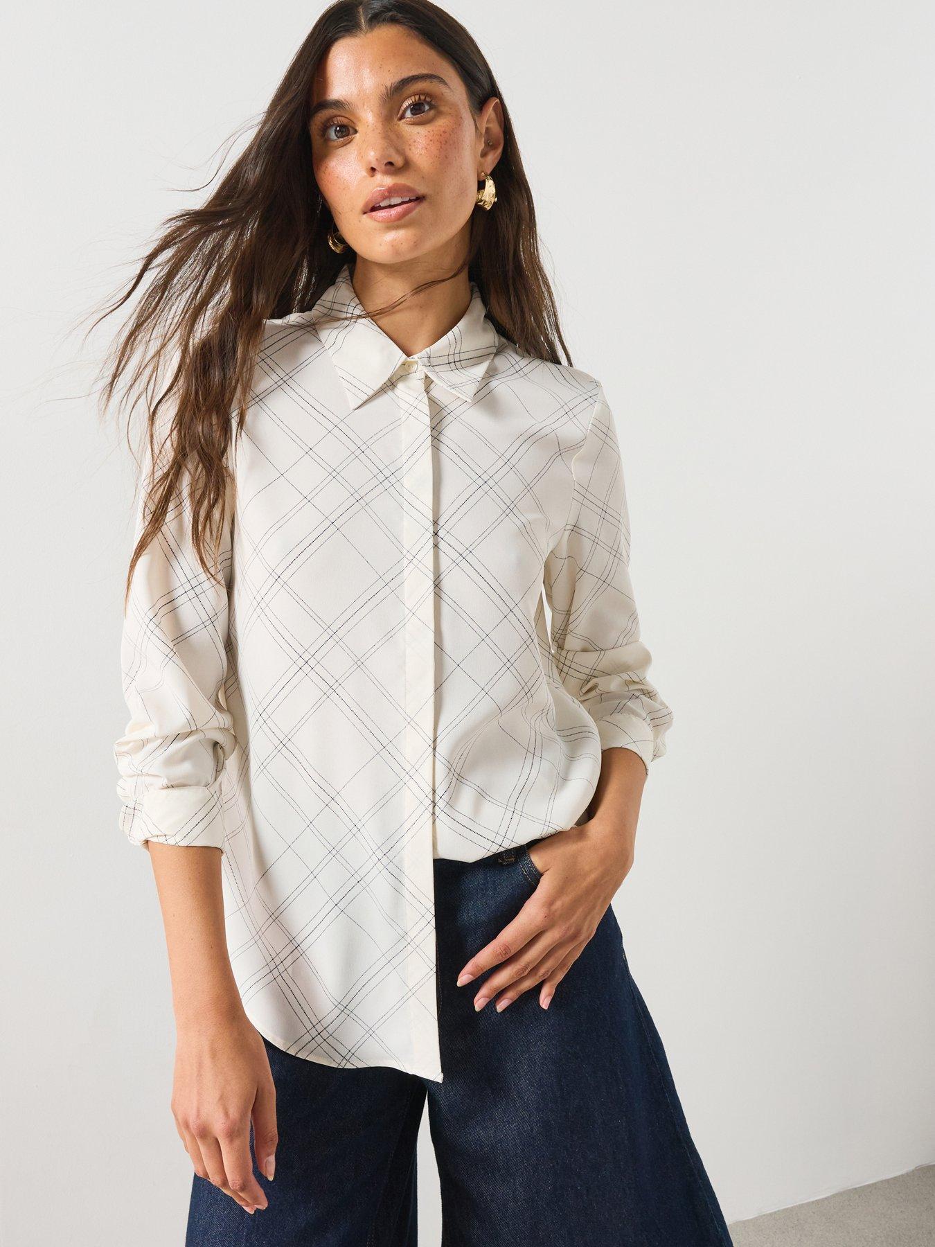Mango Printed Straight Shirt - Cream