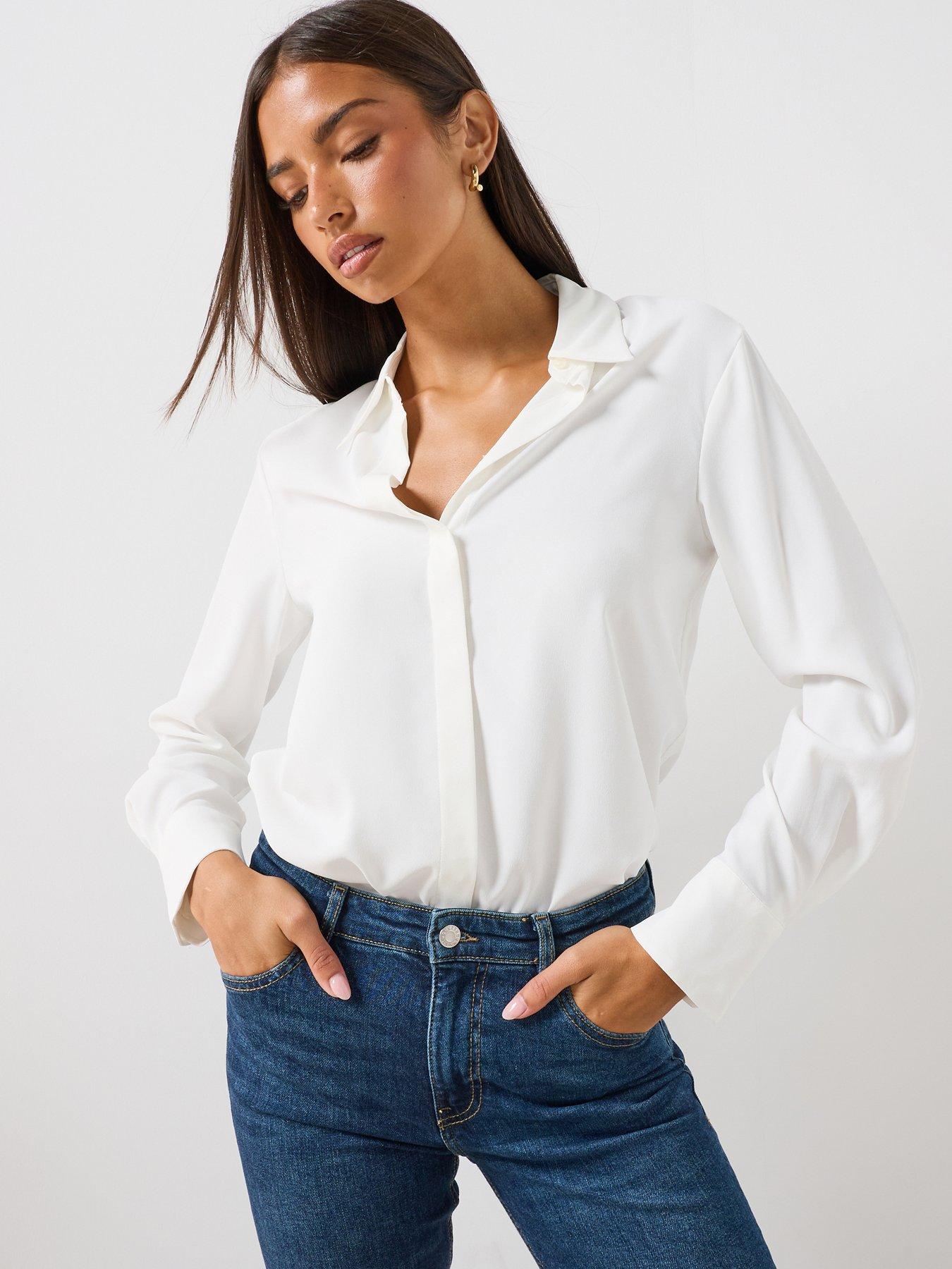 Mango Women's Long Sleeve Collared Shirt - White