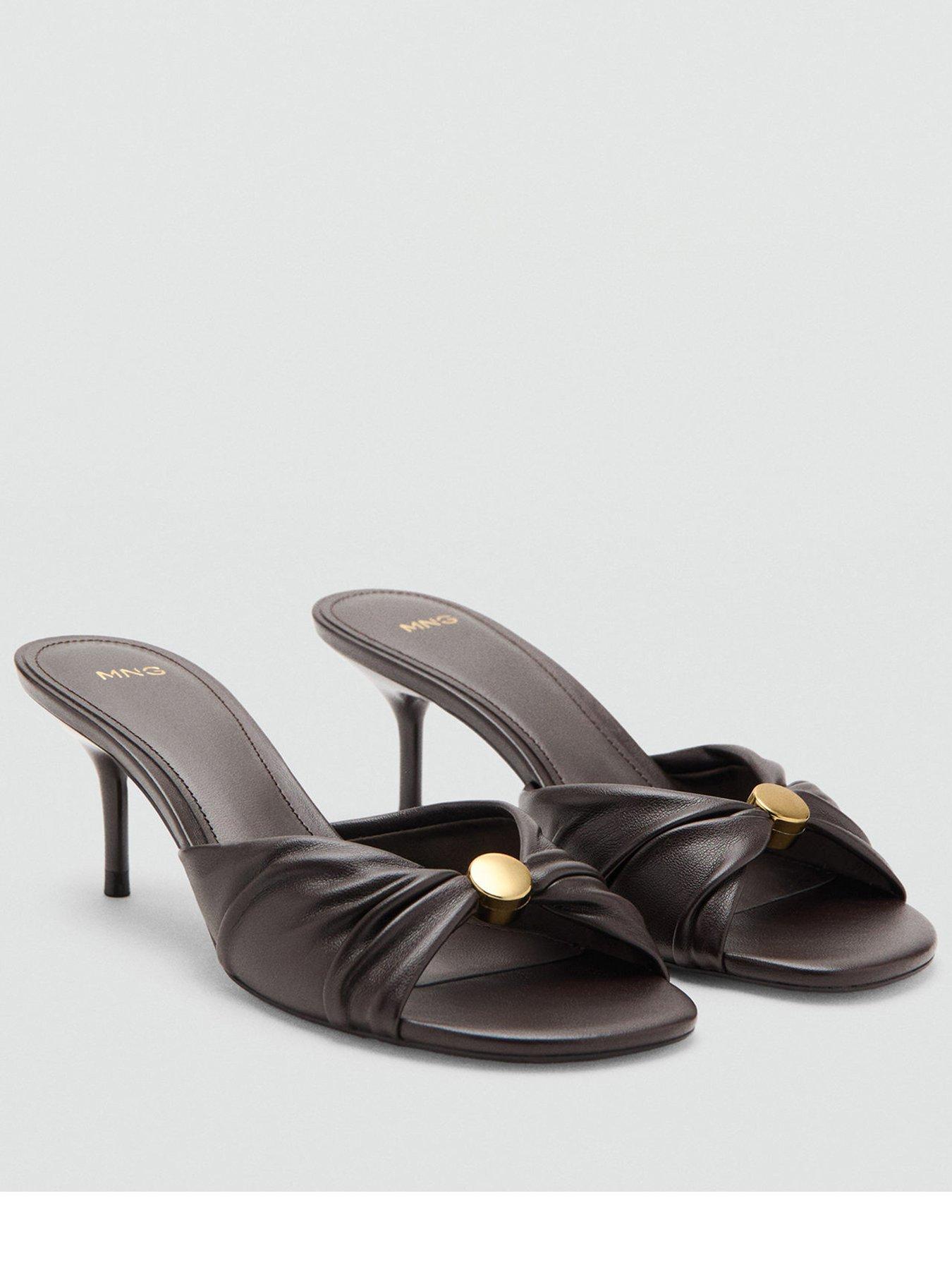 Mango Wrinkled Effect Beaded Heeled Sandals - Brown