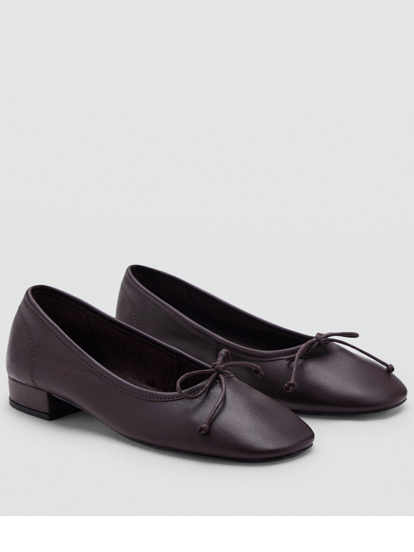 Mango Heeled Ballet Flats with Leather Bow - Brown