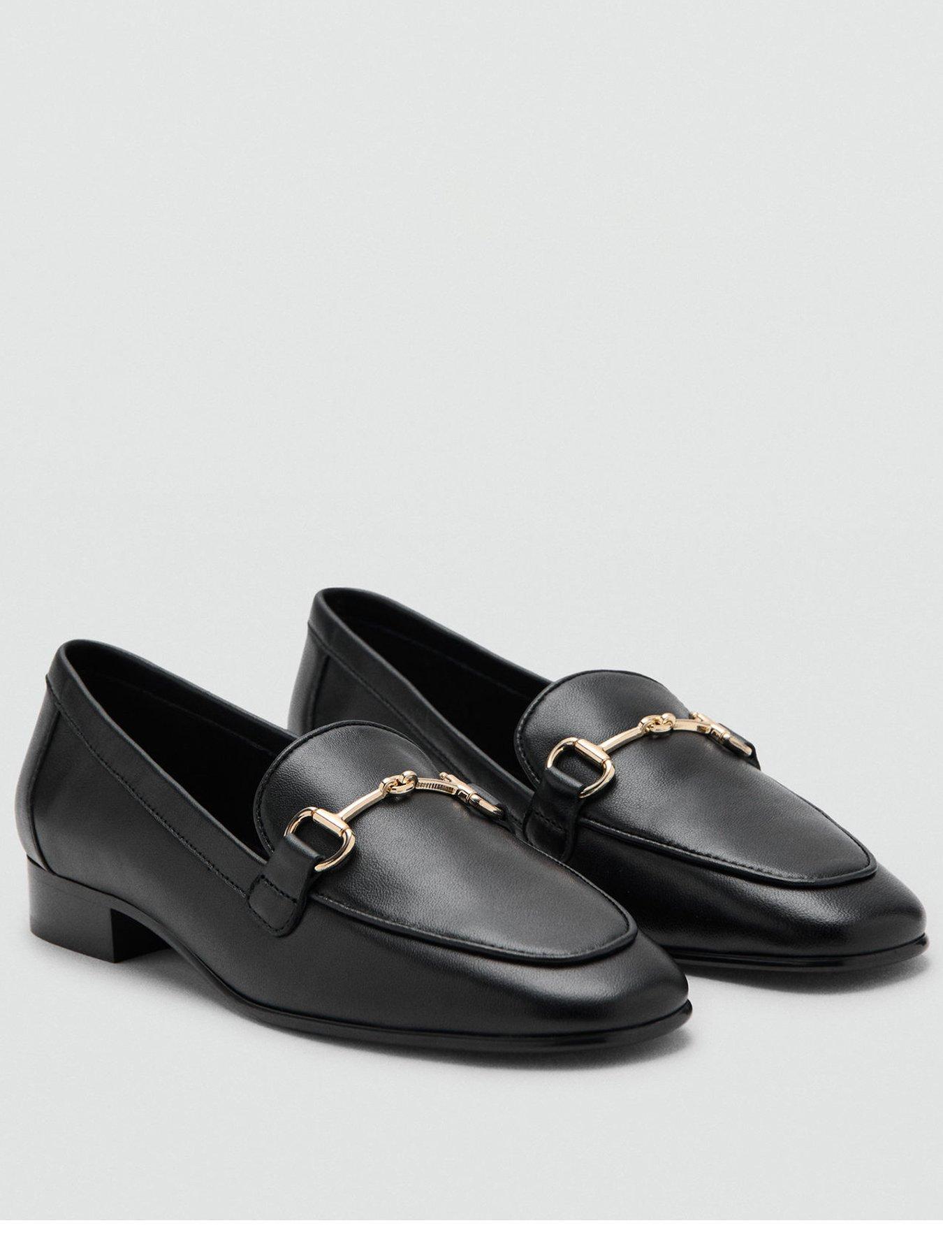 Mango Buckled Leather Loafer Shoes - Black