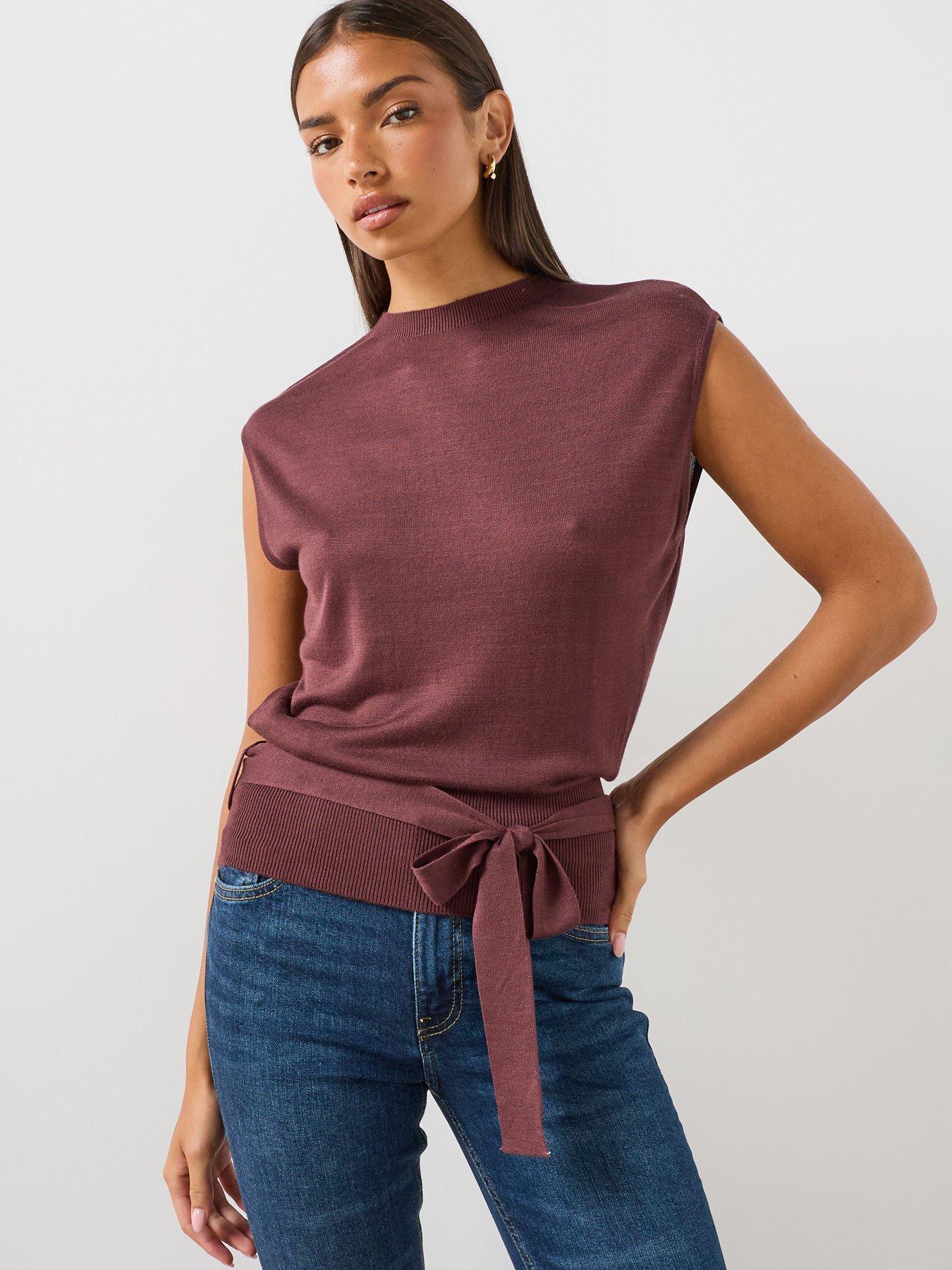 Mango Sleeveless Tie-Waist Knit Top - Red