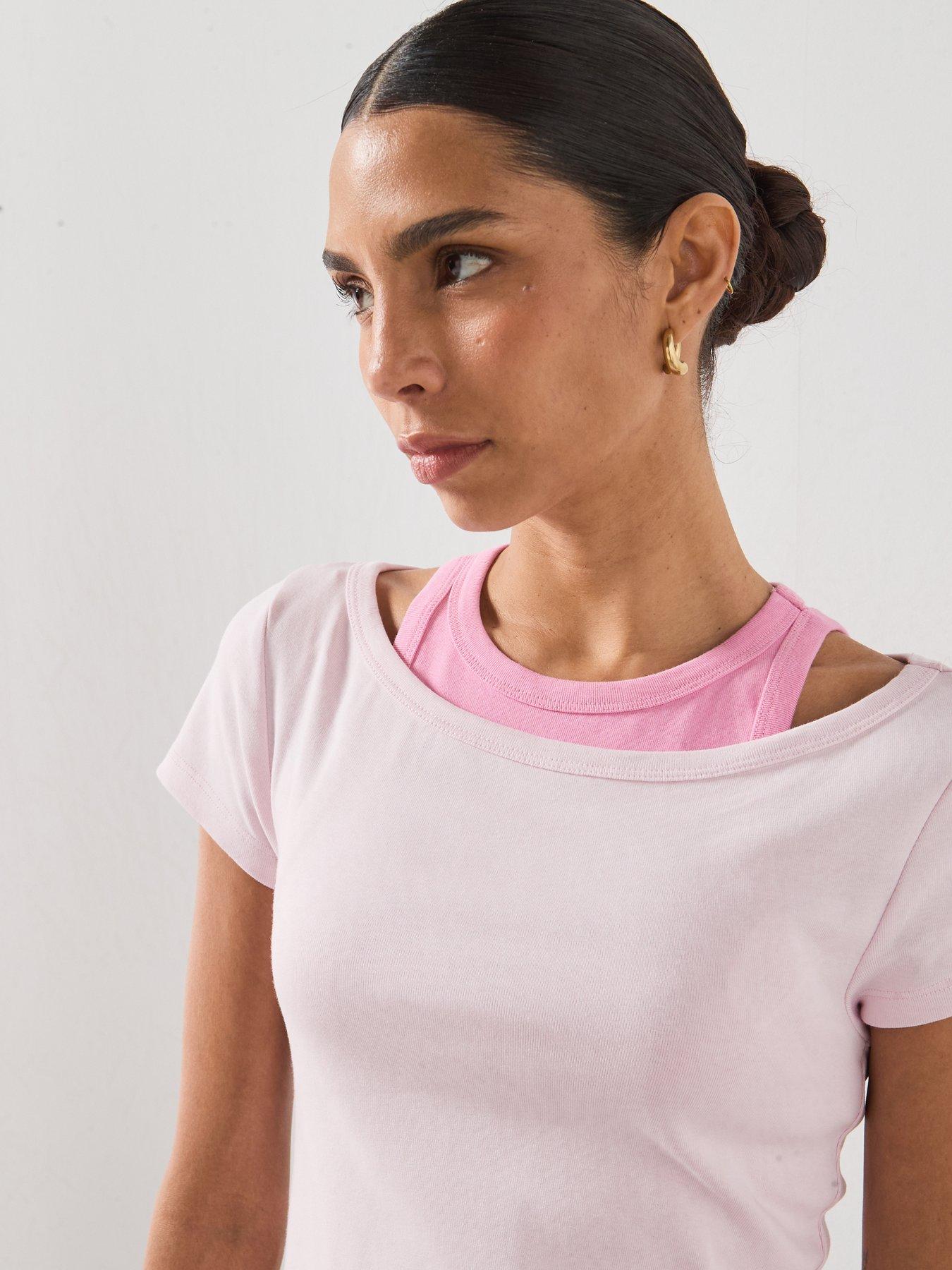 Image 4 of 6 of Mango Two Tone Contrast T-shirt - Pink